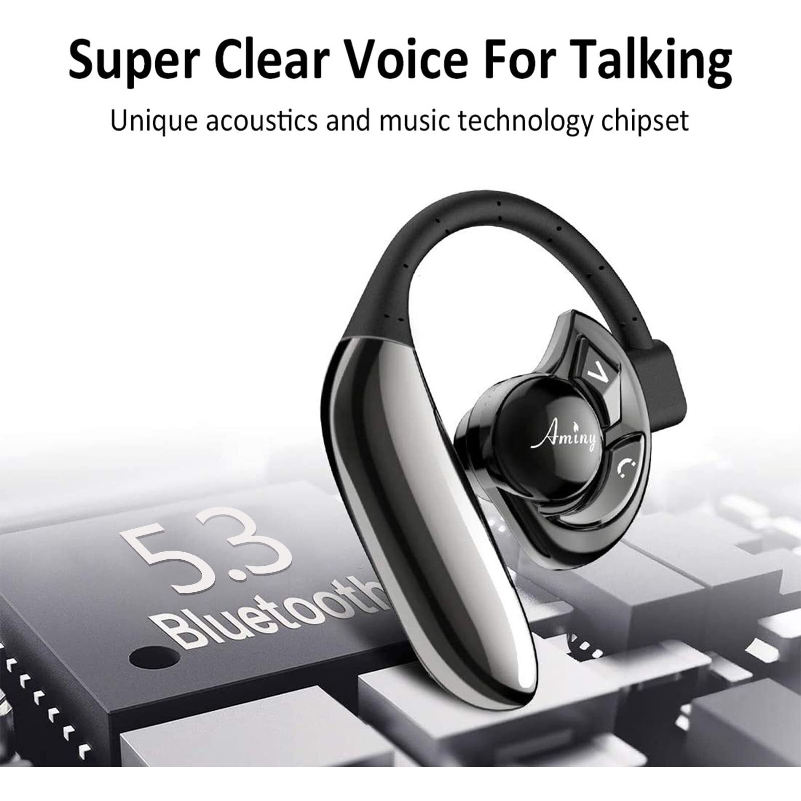 Aminy Bluetooth Headset,Wireless Bluetooth Earpiece Compatible With Iphone/Android Cell Phones,Auriculares Bluetooth Earpiece 28 Hrs Talking Time V5.3 Wireless Headset,Button Depress Version