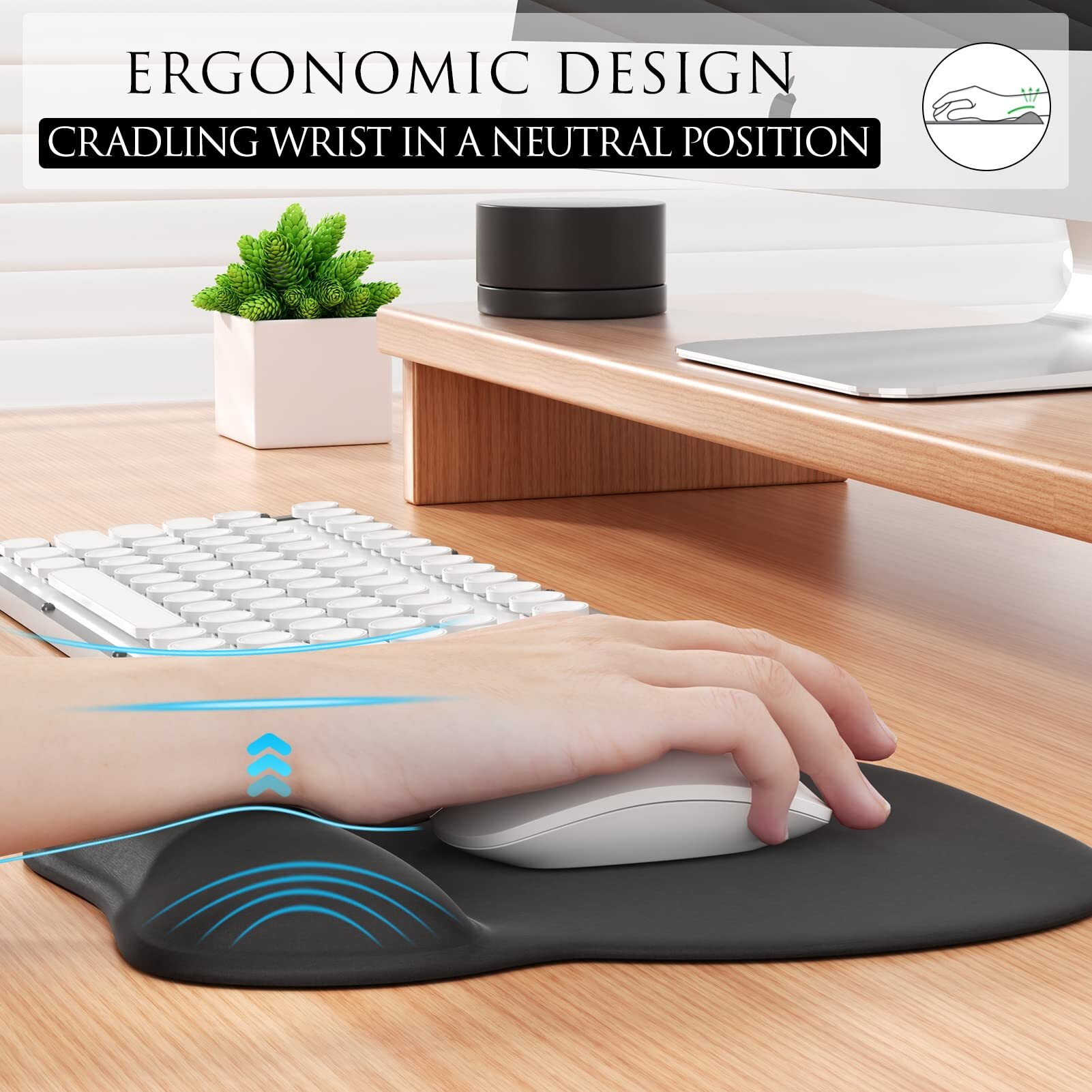 Mroco Ergonomic Mouse Pad With Gel Wrist Rest, Comfortable Mousepad With Smooth Wrist Support Surface And Non-Slip Pu Base For Pain Relief, Computer, Laptop, Office & Home, 9.4 X 8.1 In, Black Color