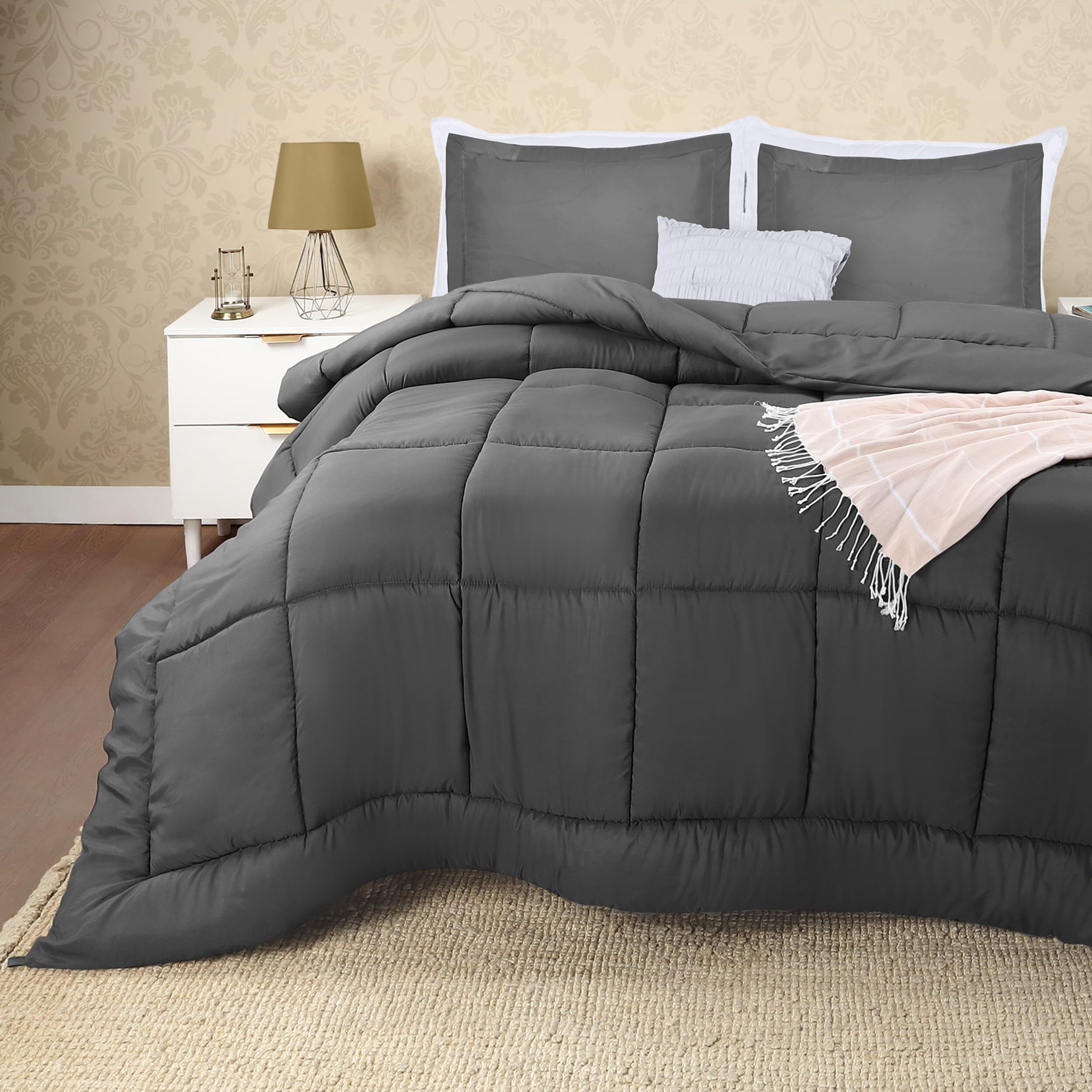 Utopia Bedding Queen Size Comforter Set With 2 Pillow Shams, Bedding Comforter Sets, Down Alternative Grey Comforters, Soft And Comfortable, Machine Washable