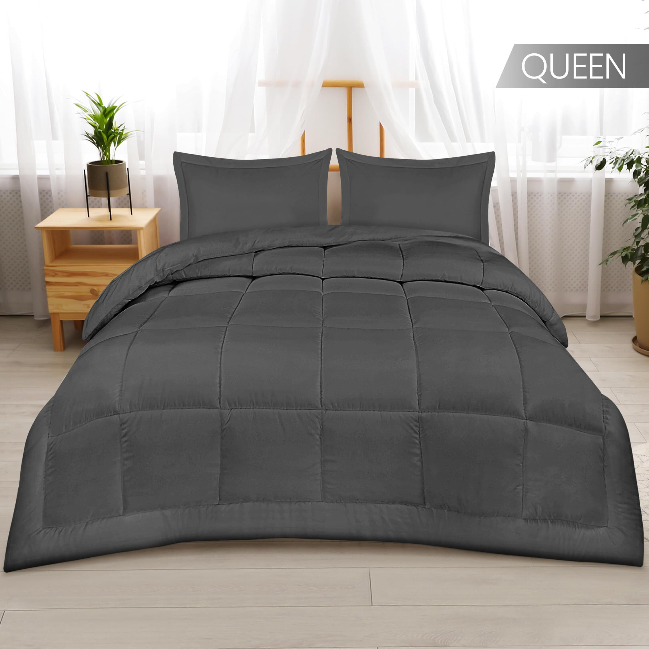 Utopia Bedding Queen Size Comforter Set With 2 Pillow Shams, Bedding Comforter Sets, Down Alternative Grey Comforters, Soft And Comfortable, Machine Washable