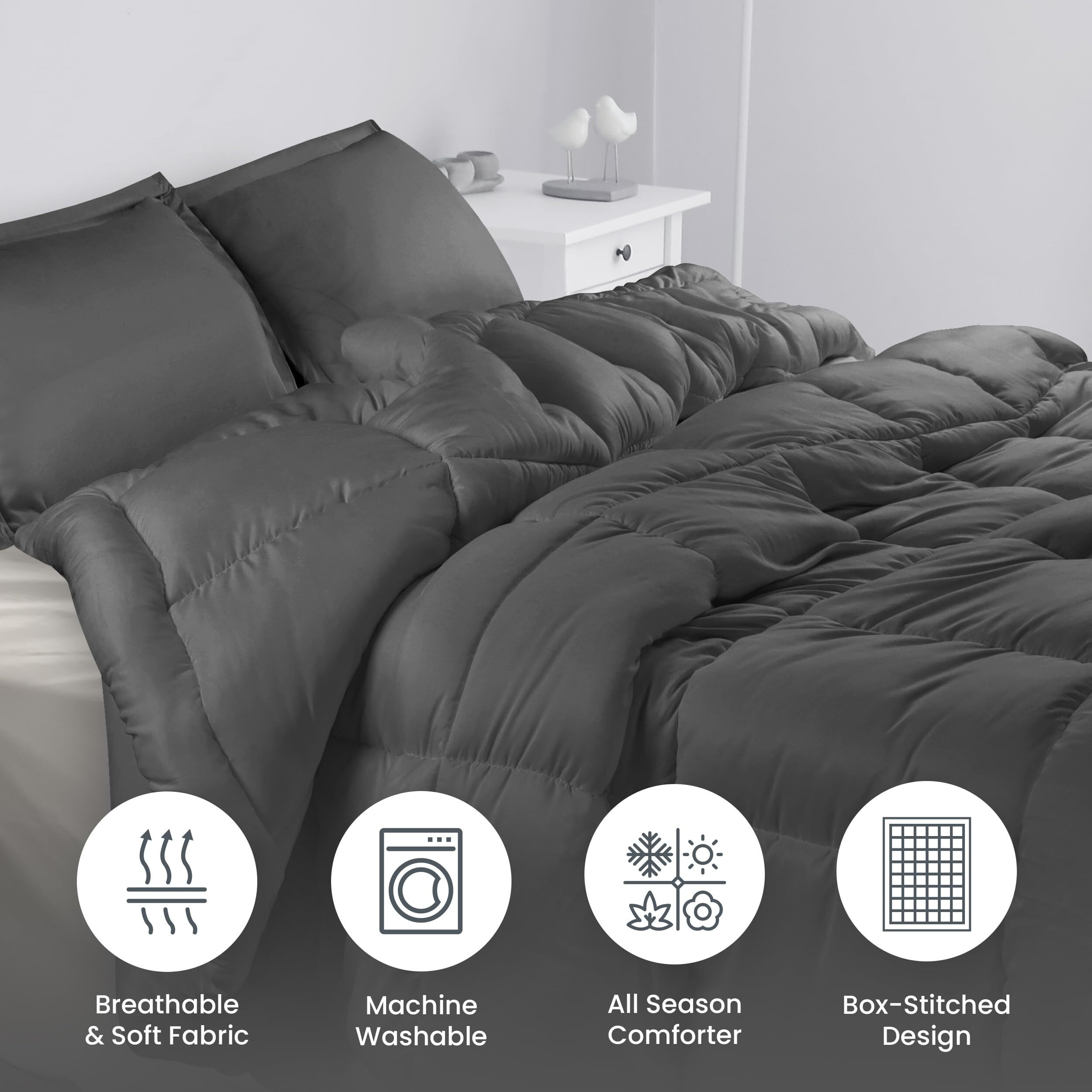 Utopia Bedding Queen Size Comforter Set With 2 Pillow Shams, Bedding Comforter Sets, Down Alternative Grey Comforters, Soft And Comfortable, Machine Washable