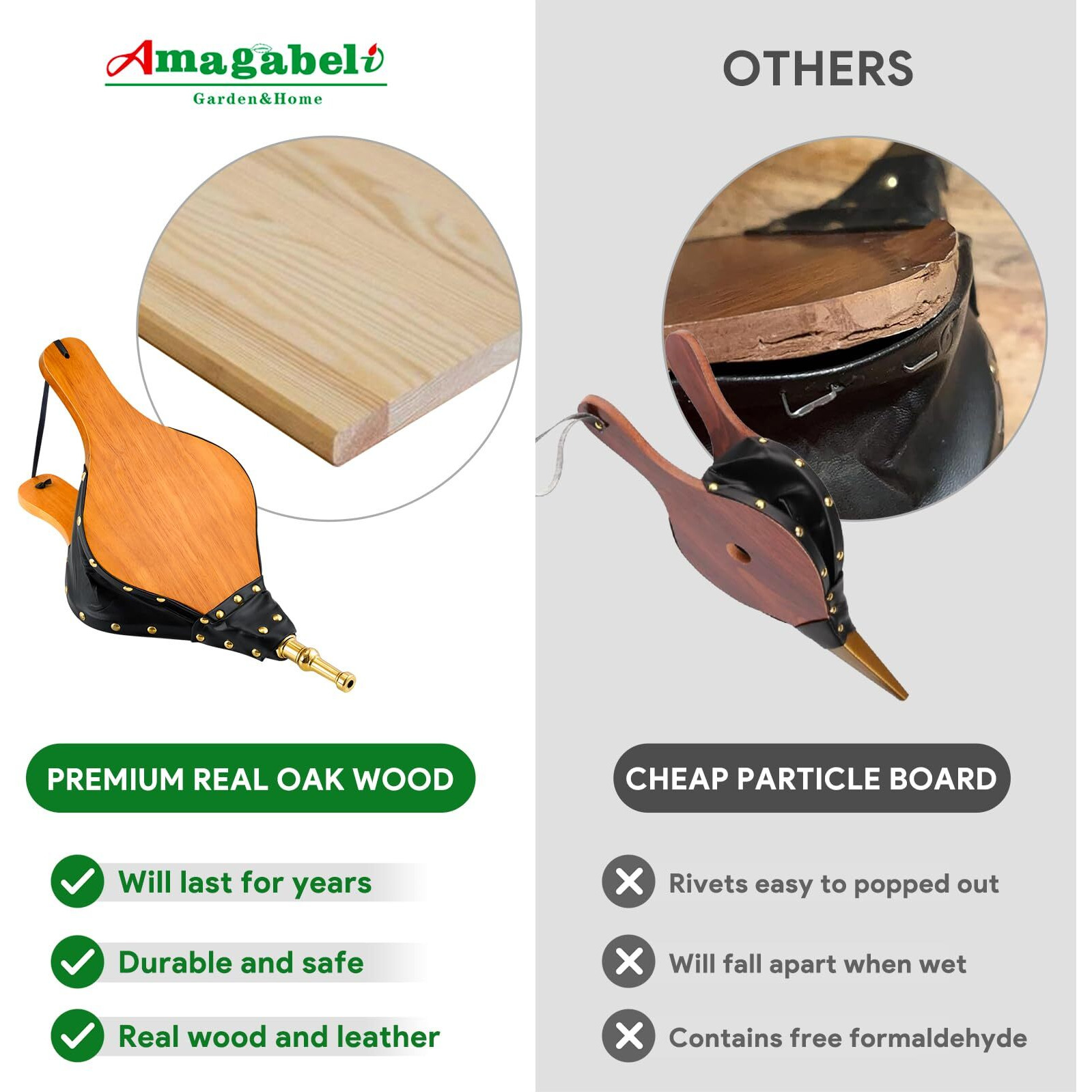 Amagabeli Fireplace Bellows Indoor 15.5"&quotX 7"" For Wood Bellow Stove Fire Air Blower For Fire Pit Bellows Outdoor Cooking Camping Nozzle Bbq Charcoal Grill Chimney Bellow Barbeque Fire Tools Wooden
