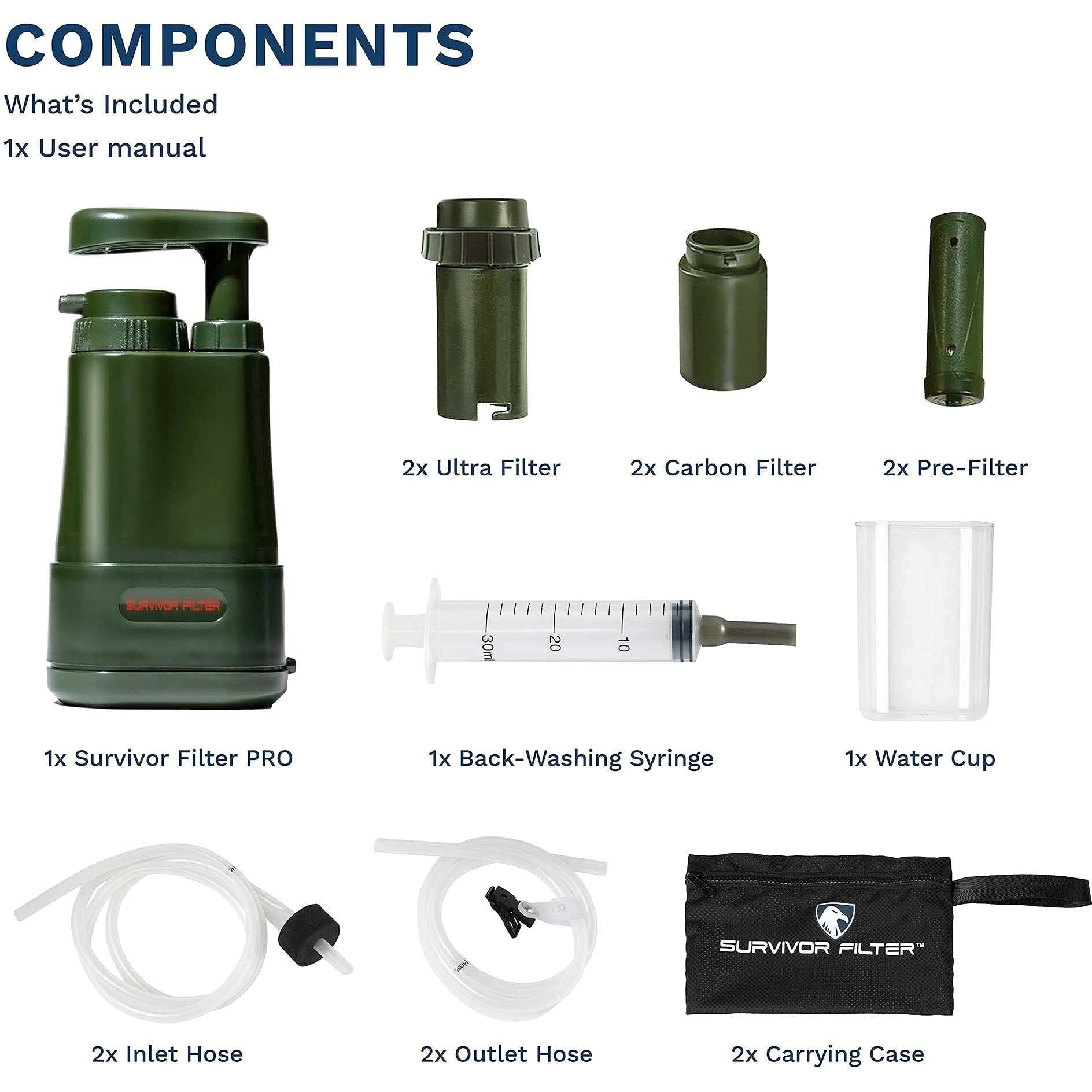 Survivor Filter Pro Extender Series - Portable Water Filter Pump With Extra Replacement Filters