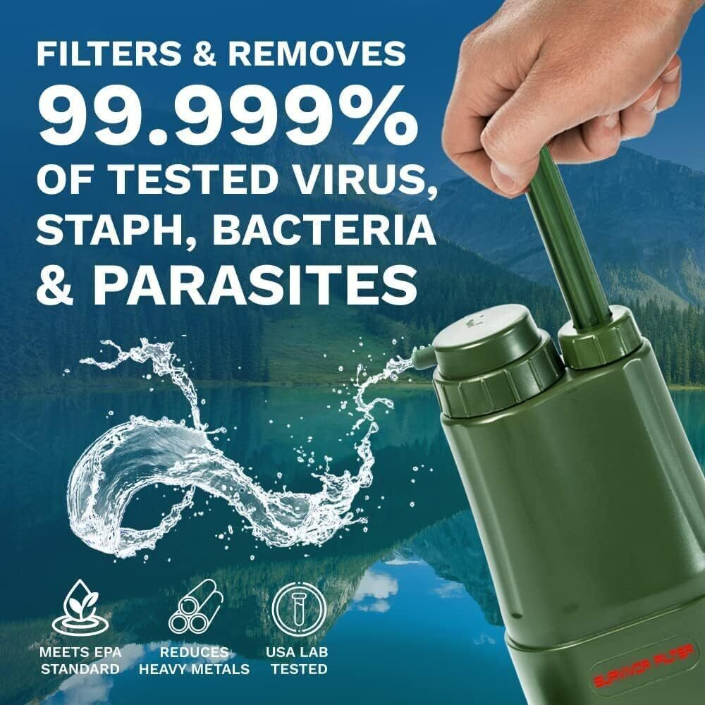 Survivor Filter Pro Extender Series - Portable Water Filter Pump With Extra Replacement Filters