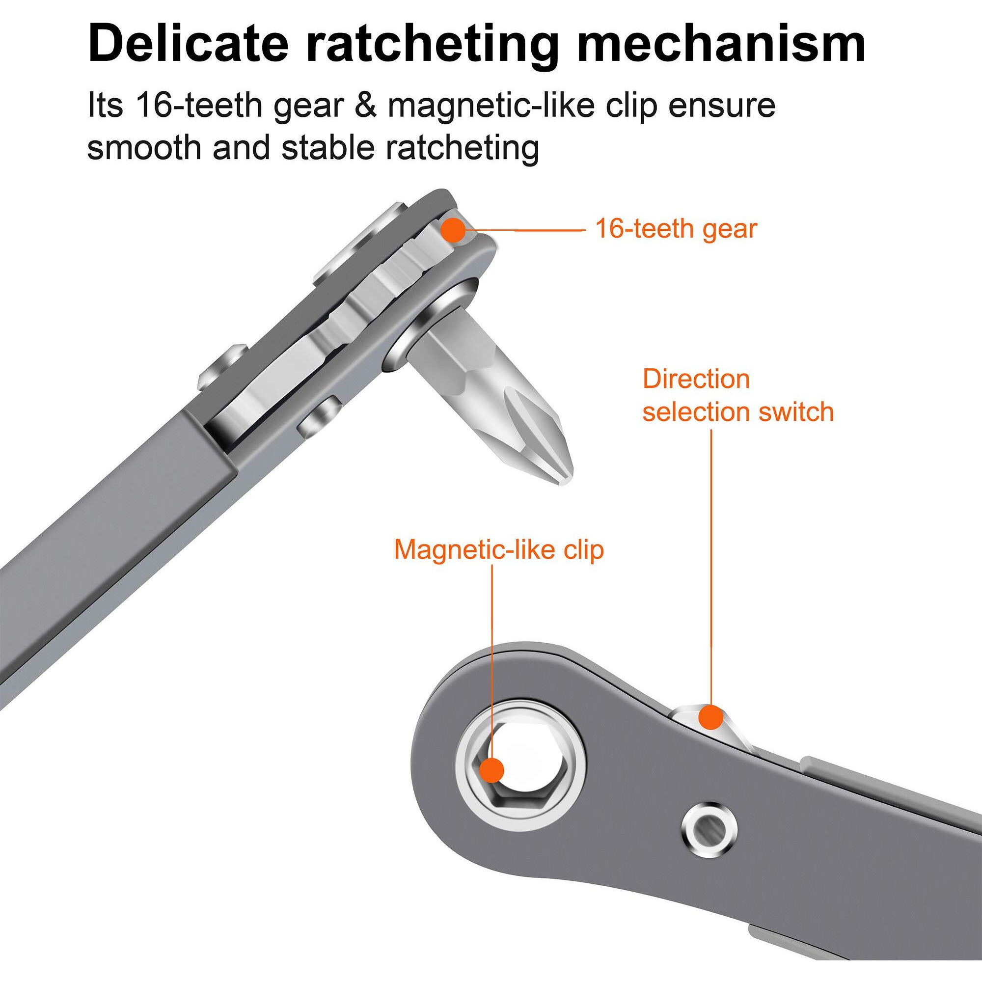 Mulwark 11Pc Right Angle Screwdriver 1/4 Mini Ratchet Wrench Close Quarters Pocket Screwdriver Set With High Torque & Low Profile- Edc Tool With 90 Degree Mini Offset Reversible Drive Handle