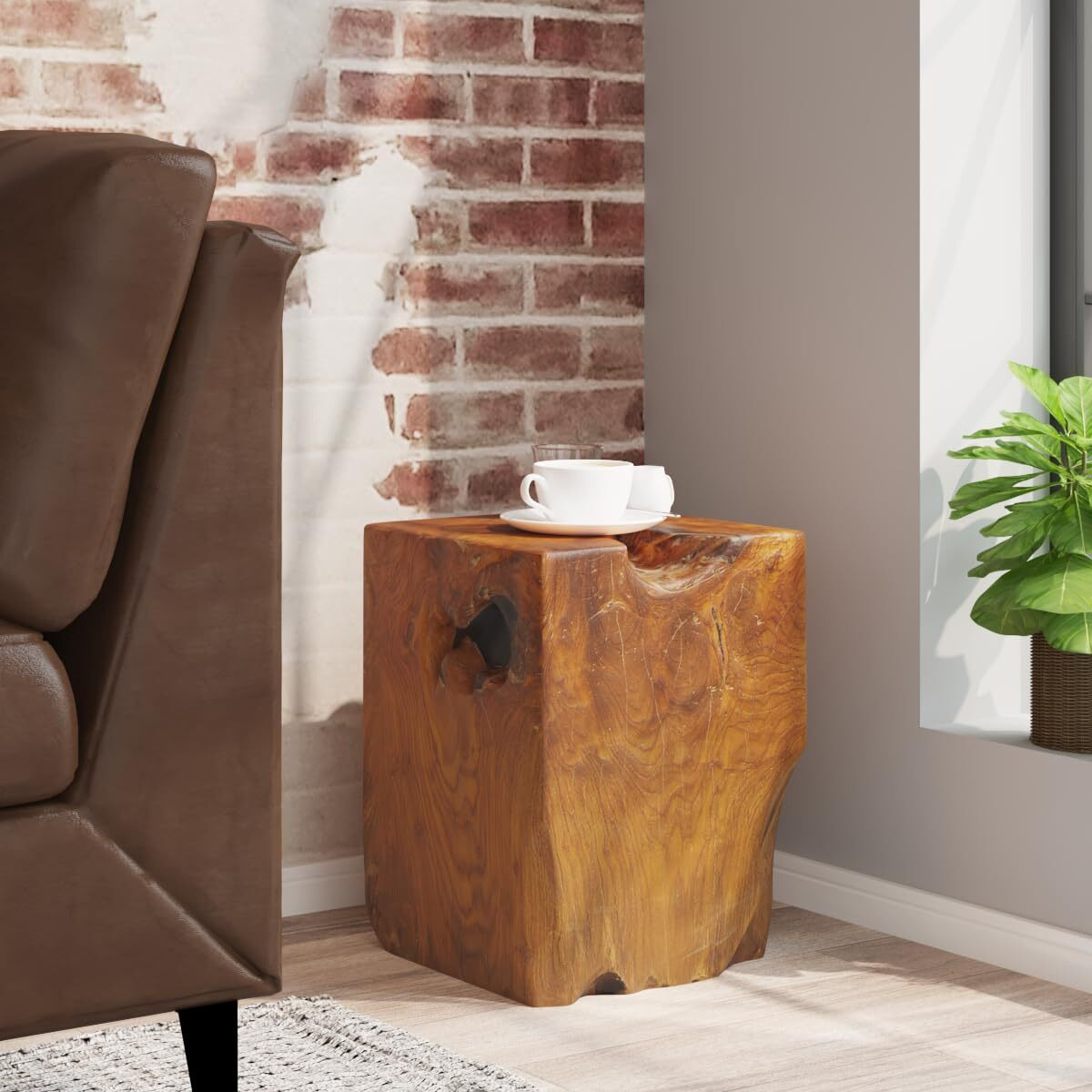Vidaxl Solid Teak Wood Stool, Versatile Footrest/Side Table, Unique Grain Pattern, Durable And Stable, 11.8"" X 11.8"" X 15.7"" Brown