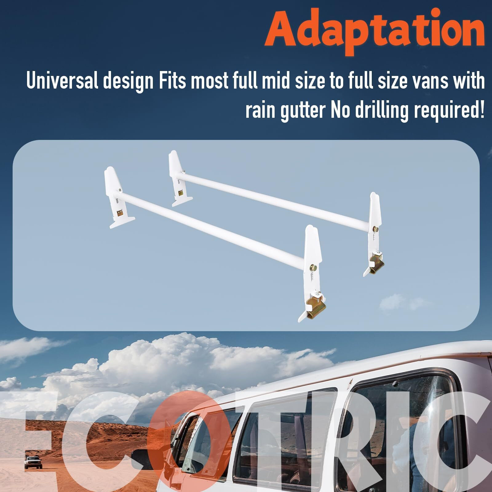 Ecotric 77"" Adjustable Van Roof Ladder Racks 500Lbs 2 Bars For Chevy Dodge Ford Gmc Express