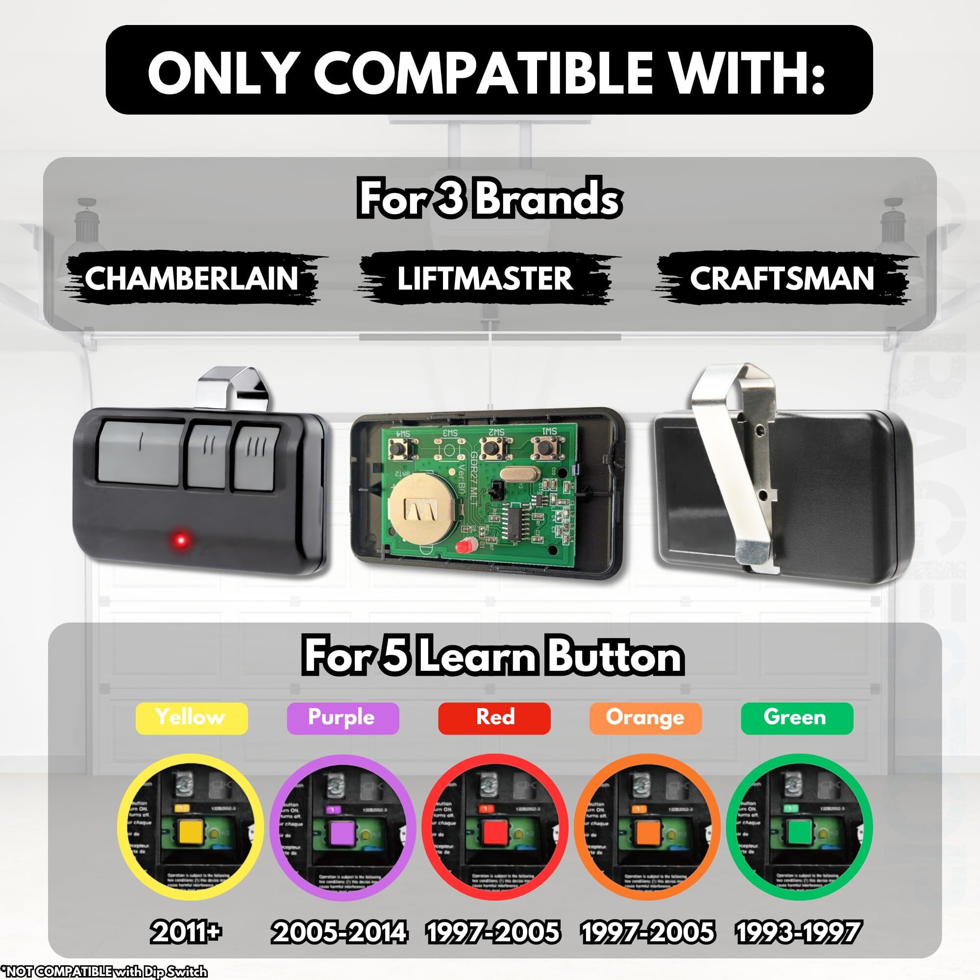 Garage Stop 2X For 893Lm 893Max Chamberlain Craftsman Liftmaster Garage Door Opener Remote, 1993 To Present Garage Clicker, Garage Door Opener Remote