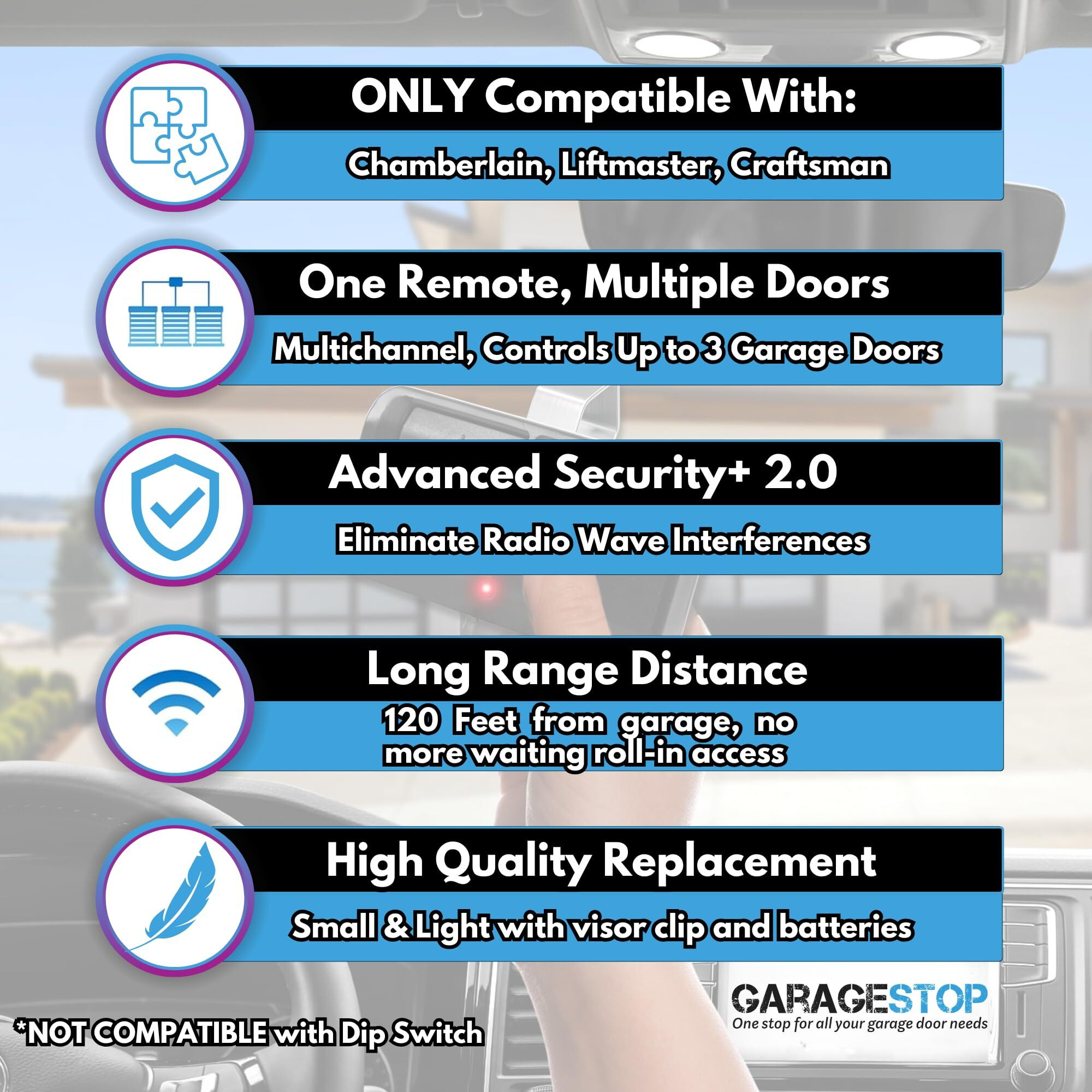 Garage Stop 2X For 893Lm 893Max Chamberlain Craftsman Liftmaster Garage Door Opener Remote, 1993 To Present Garage Clicker, Garage Door Opener Remote