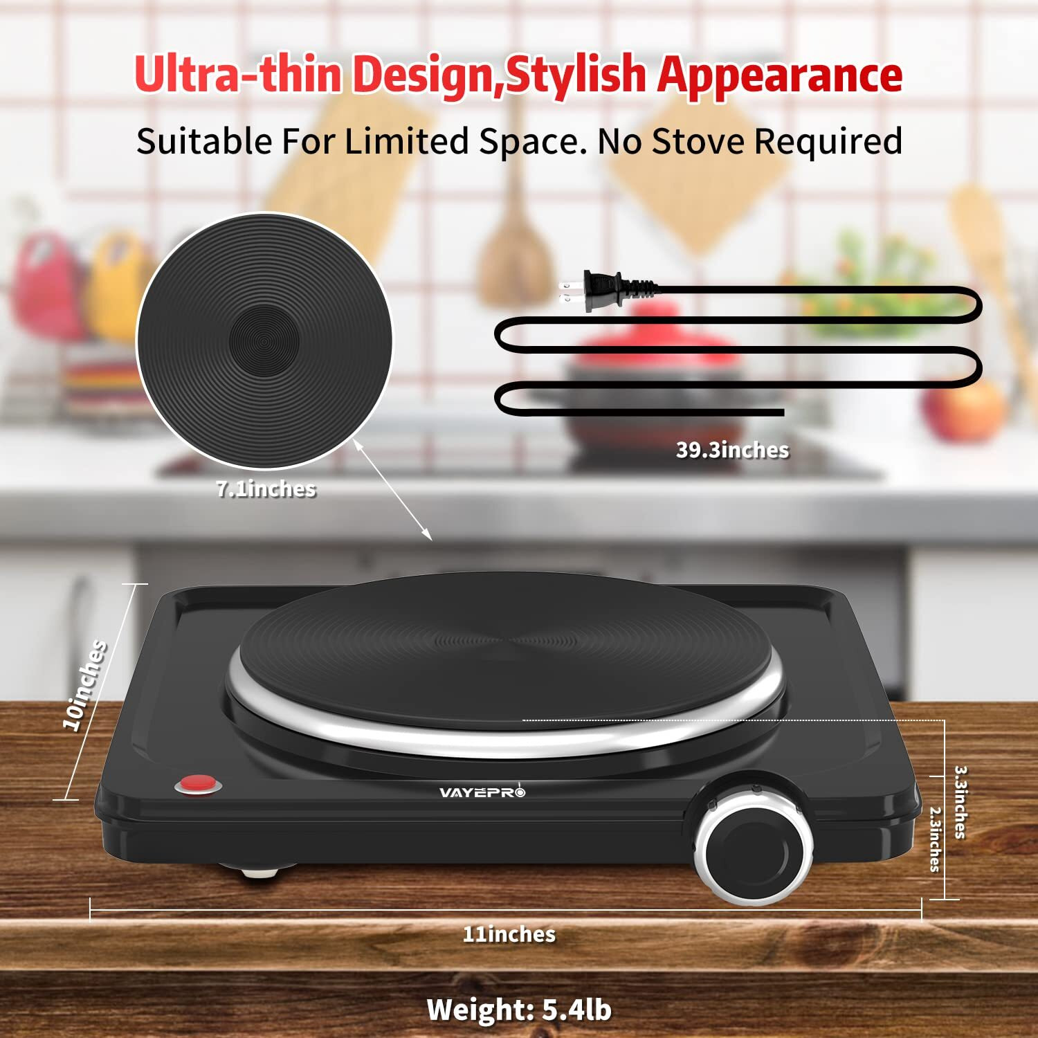 Vayepro Hot Plate, 1500W Portable Electric Stove, Single Electirc Cooktop,Portable Burner For Cooking, Cooktop For Dorm Office Home Camp, Ul Listed,Compatible With All Cookware