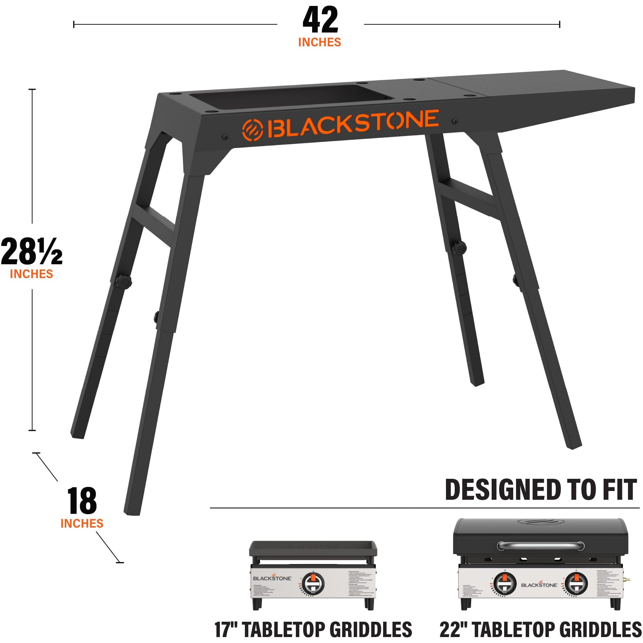Blackstone 5013 Collapsible 17    And 22    Tabletop Griddle Stand With Adjustable Legs And A Removable Side Shelf, Powder Coated Steel, Black