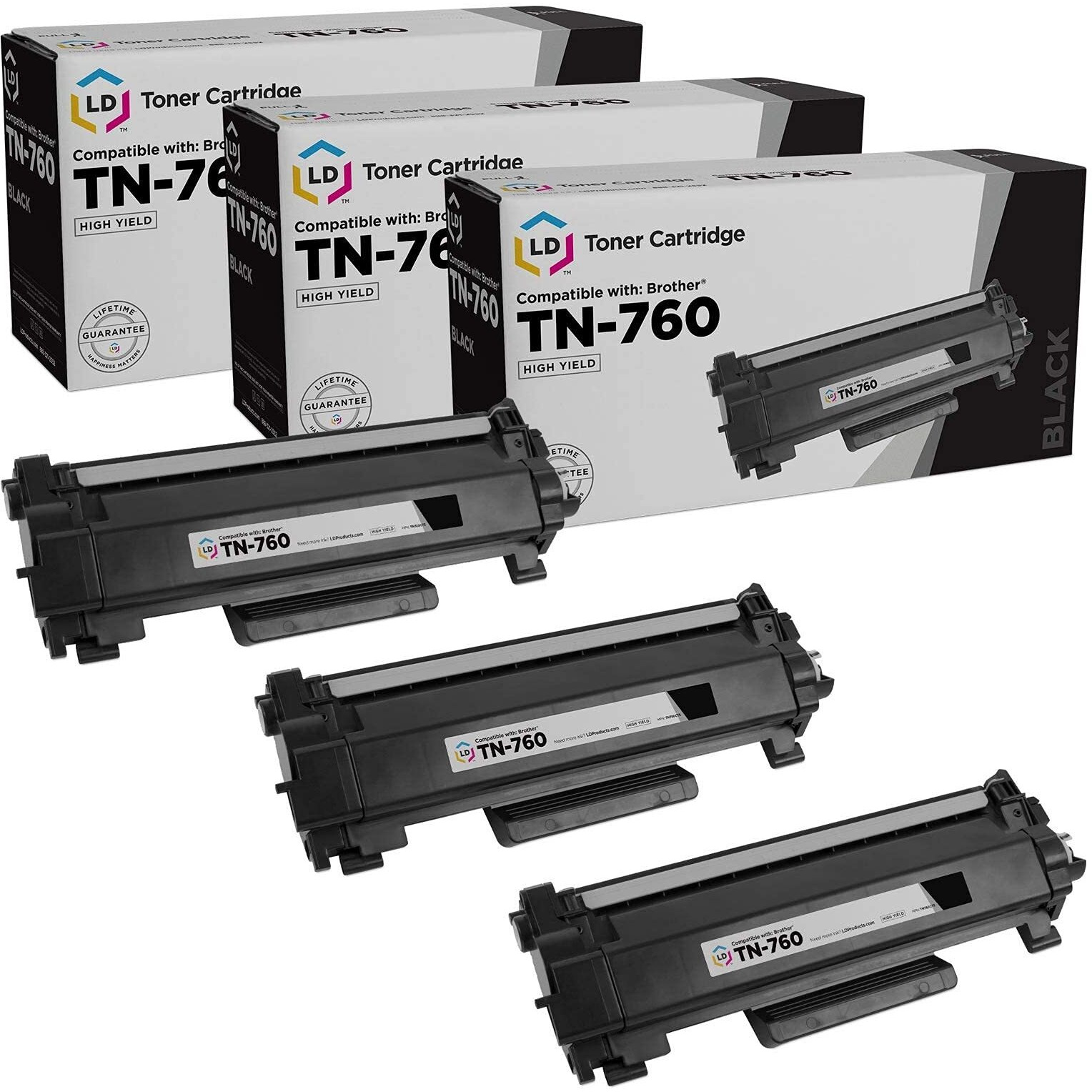 Ld Products Compatible Toner Cartridge Replacement For Brother Tn760 Tn-760 Tn 760 Tn730 Tn-730 (Black, 3-Pack) For Dcp-L2550Dw Hl-L2325Dw Hl-L2370Dw Hl-L2390Dw Hl-L2395Dw Mfc-L2717Dw