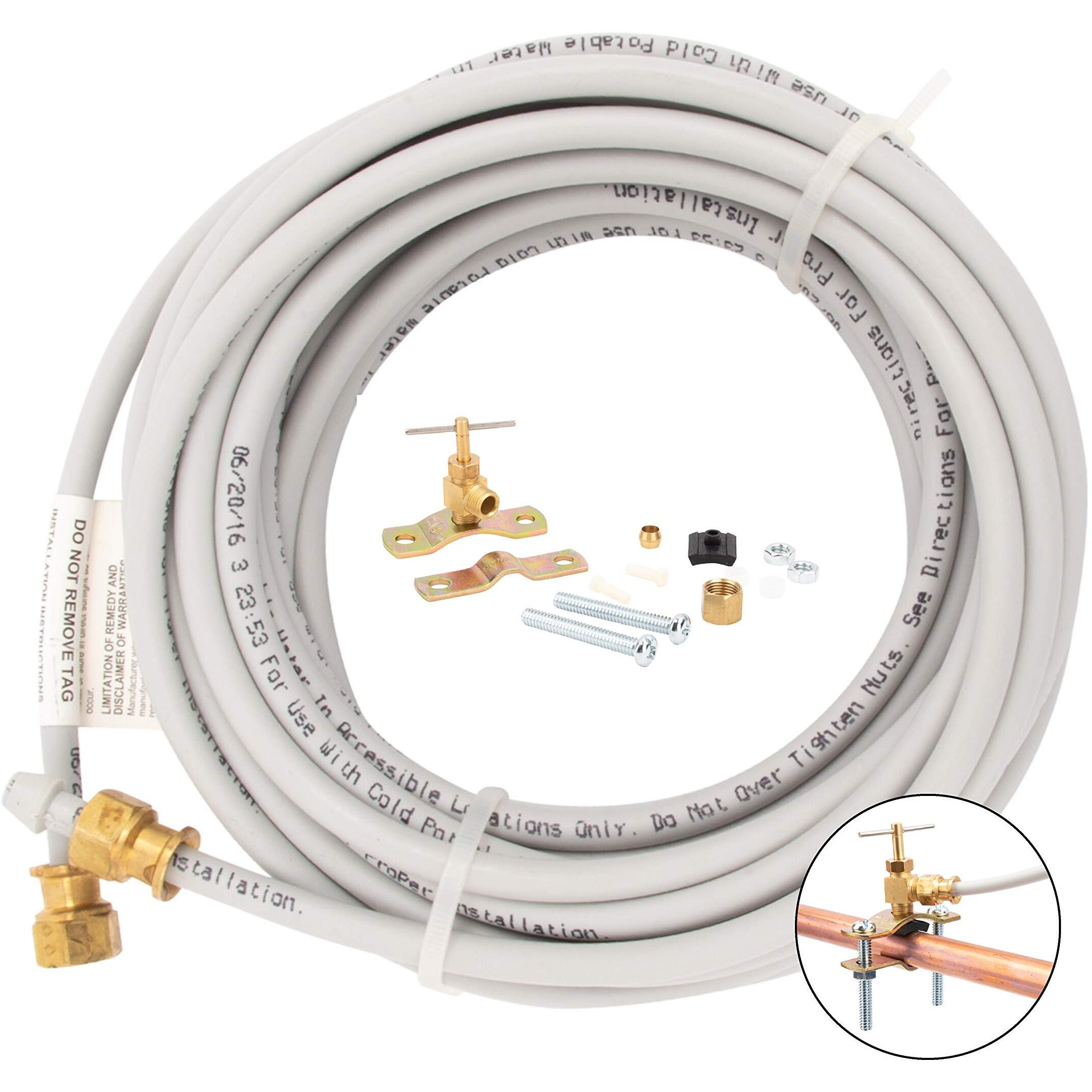 Pex Ice Maker Installation Kit - 25 Feet Of Tubing For Appliance Water Lines With Self Piercing Saddle Valve For Quick Installation, 1/4    Compression Fittings, Flexible Hose For Potable Drinking Water