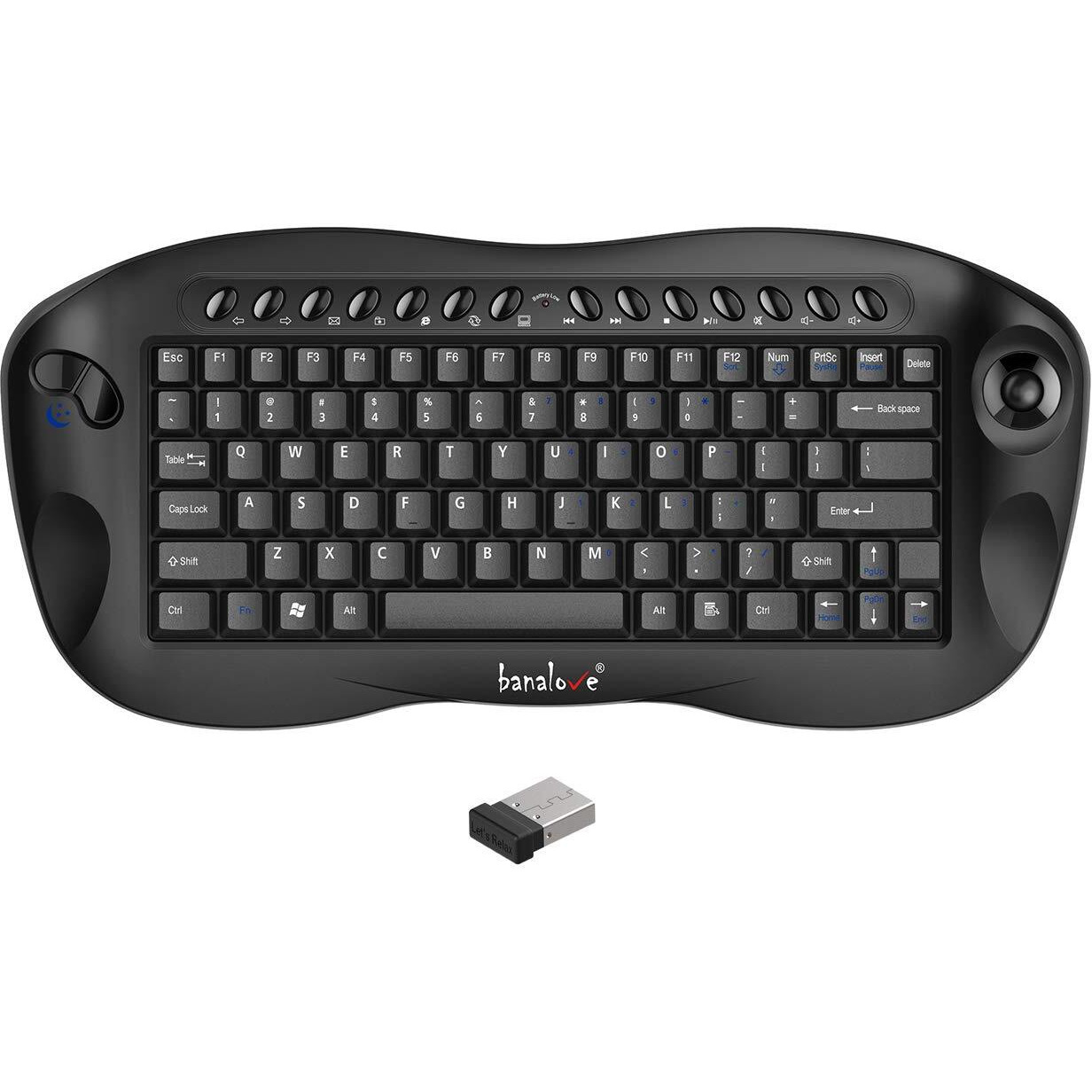 Banalove 2.4Ghz Wireless Mini Portable Keyboard With Built-In Trackball Mouse Combo, Htpc/Smart Tv Multimedia Keyboard (Black)