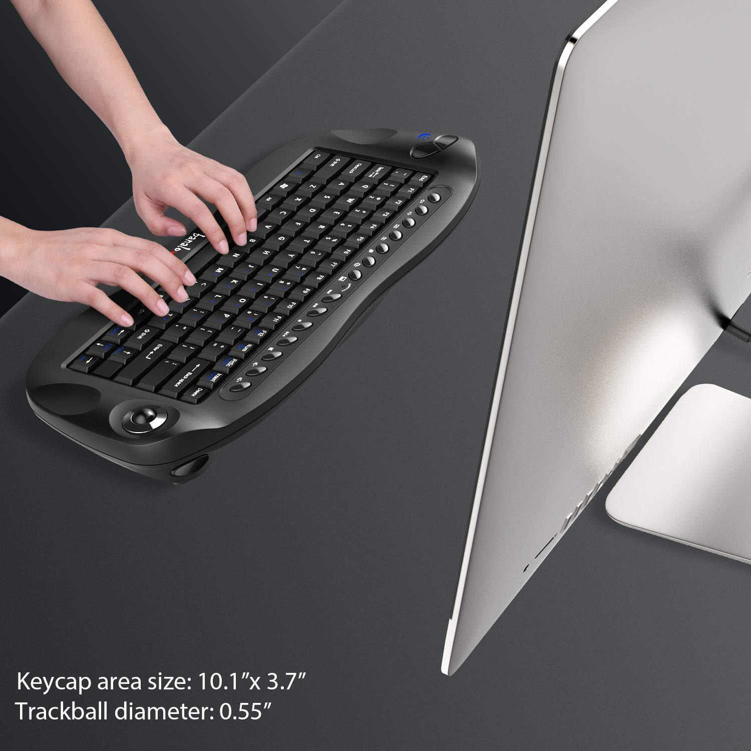 Banalove 2.4Ghz Wireless Mini Portable Keyboard With Built-In Trackball Mouse Combo, Htpc/Smart Tv Multimedia Keyboard (Black)