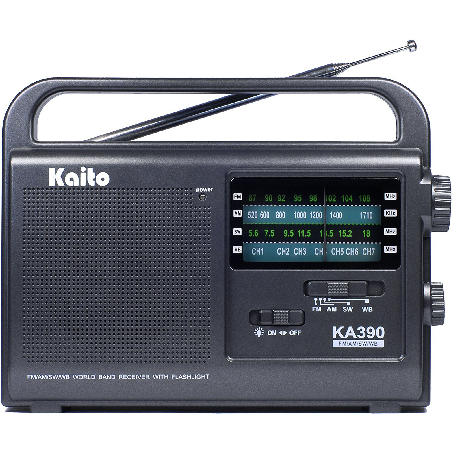 Kaito Ka390 Portable Am/Fm Shortwave Noaa Weather Radio With Led Flashlight, Color Black