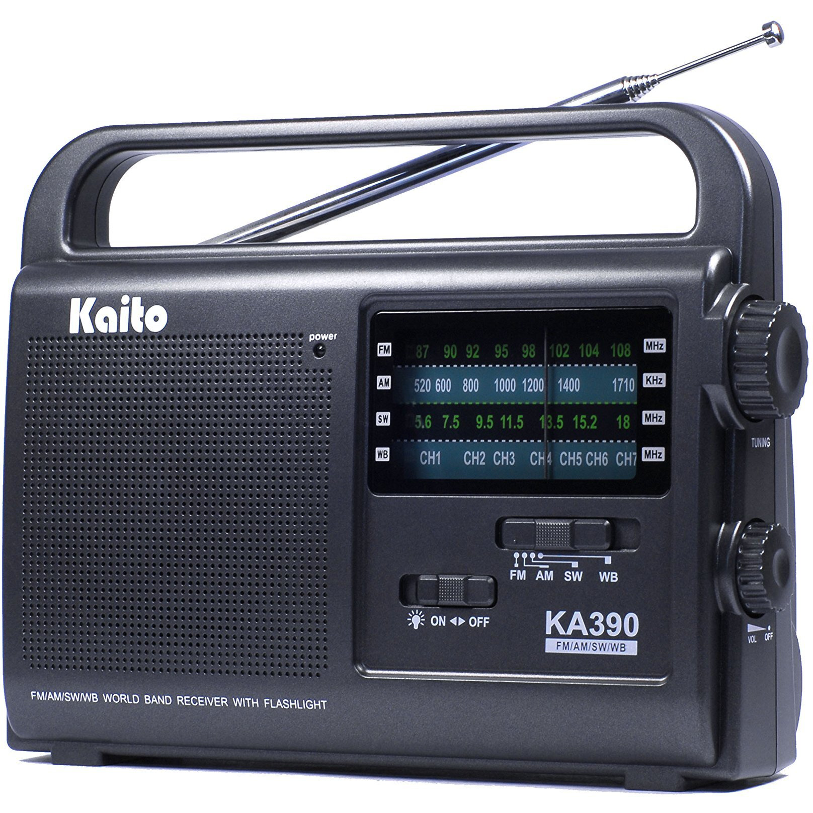 Kaito Ka390 Portable Am/Fm Shortwave Noaa Weather Radio With Led Flashlight, Color Black