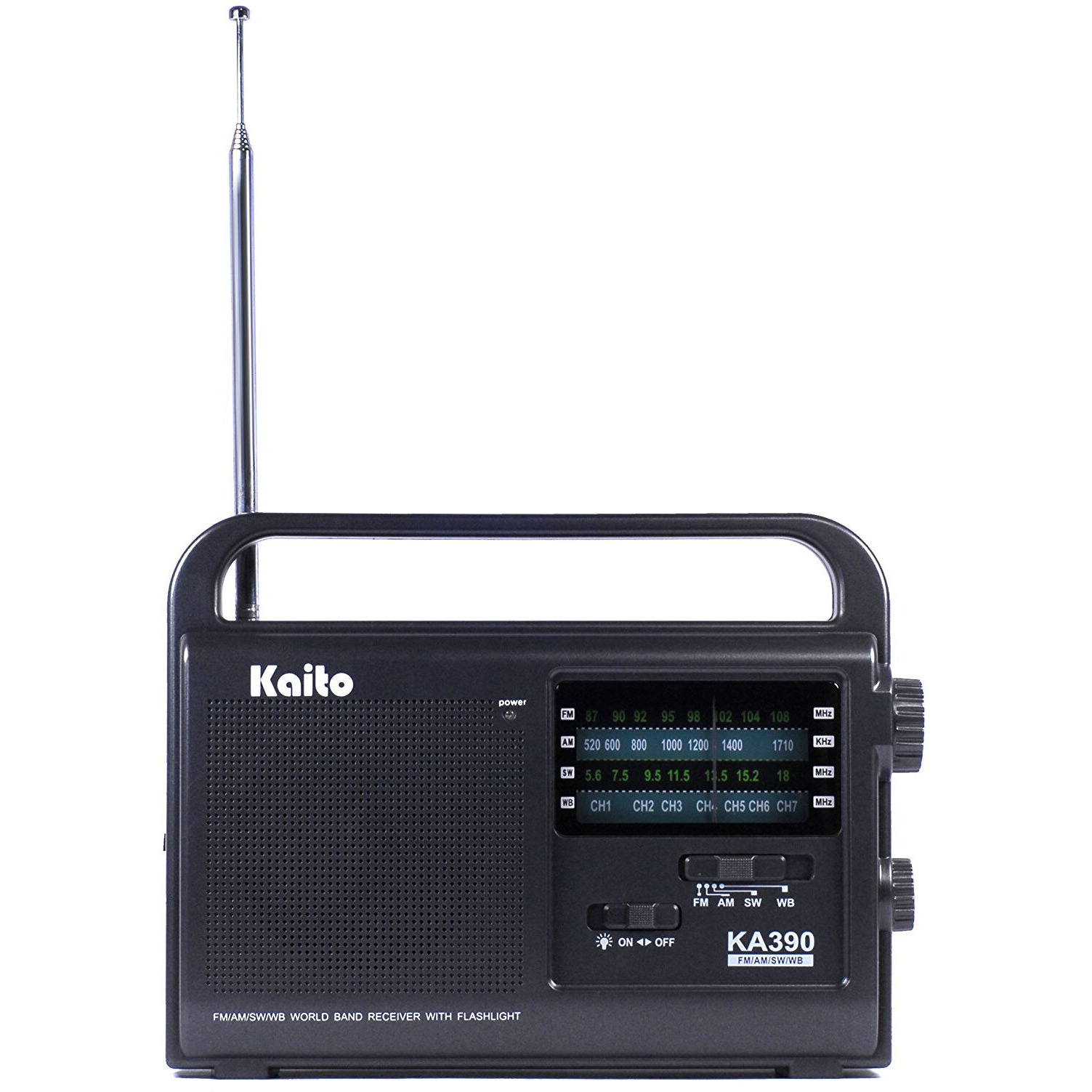 Kaito Ka390 Portable Am/Fm Shortwave Noaa Weather Radio With Led Flashlight, Color Black