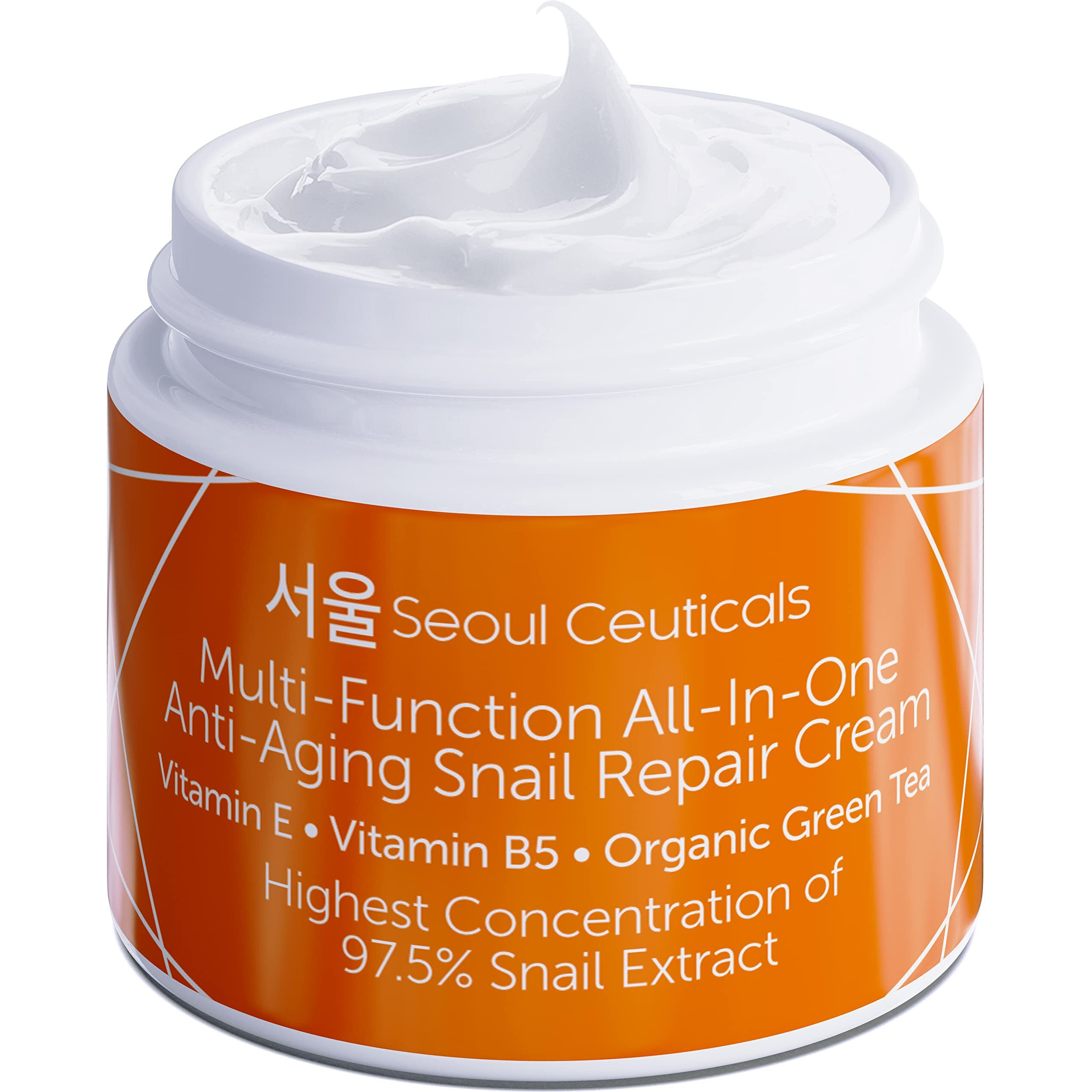 Seoulceuticals Korean Skin Care 97.5% Snail Mucin Moisturizer Cream - K Beauty Skincare Day & Night Snail Repair Cream Filtrate Cruelty Free 2Oz