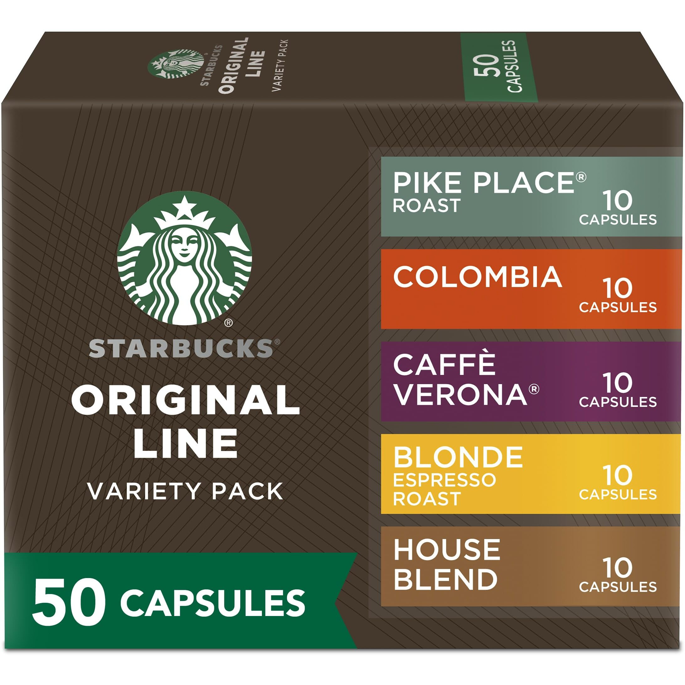 Starbucks By Nespresso Original Line Variety Pack Coffee, 50-Count Espresso Pods
