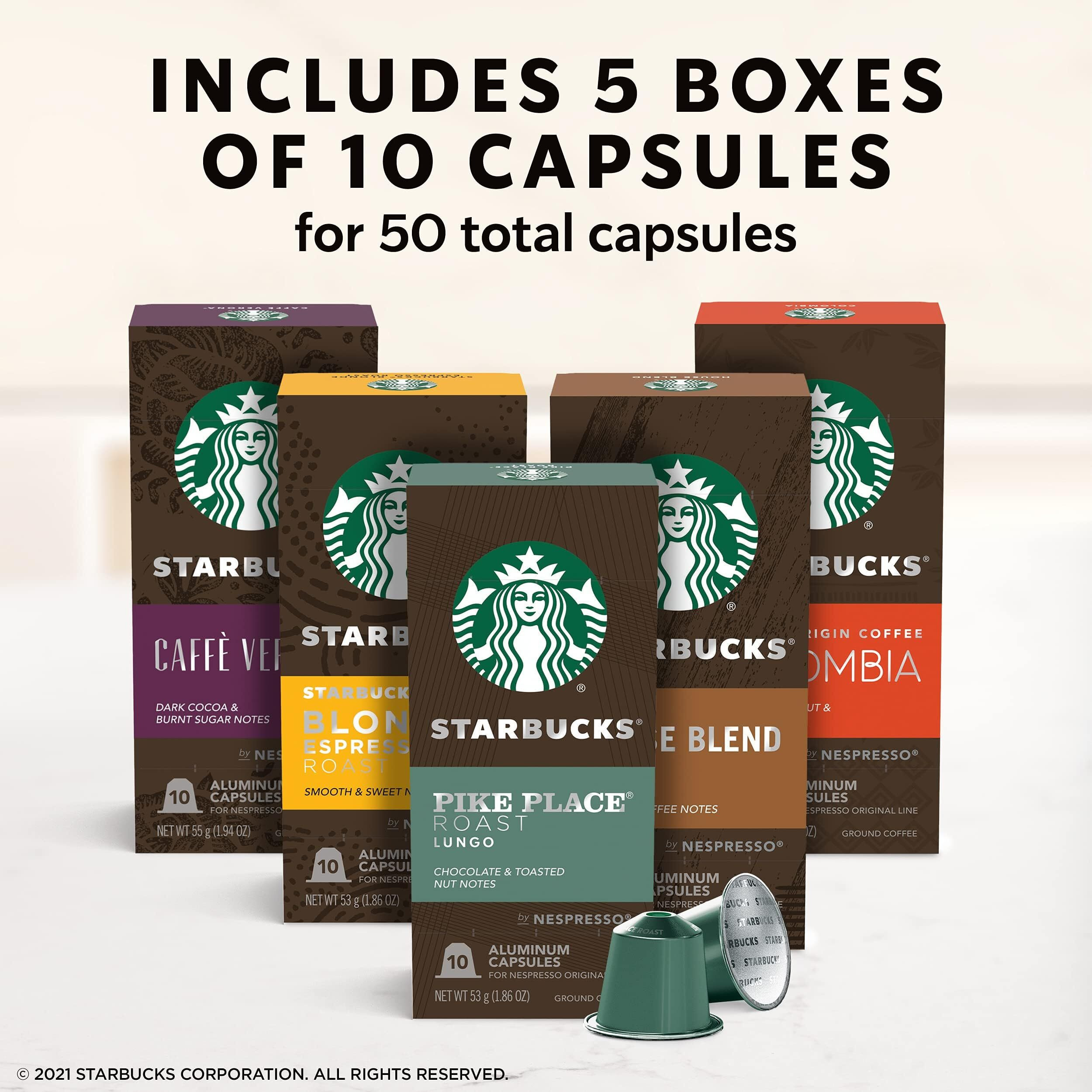 Starbucks By Nespresso Original Line Variety Pack Coffee, 50-Count Espresso Pods