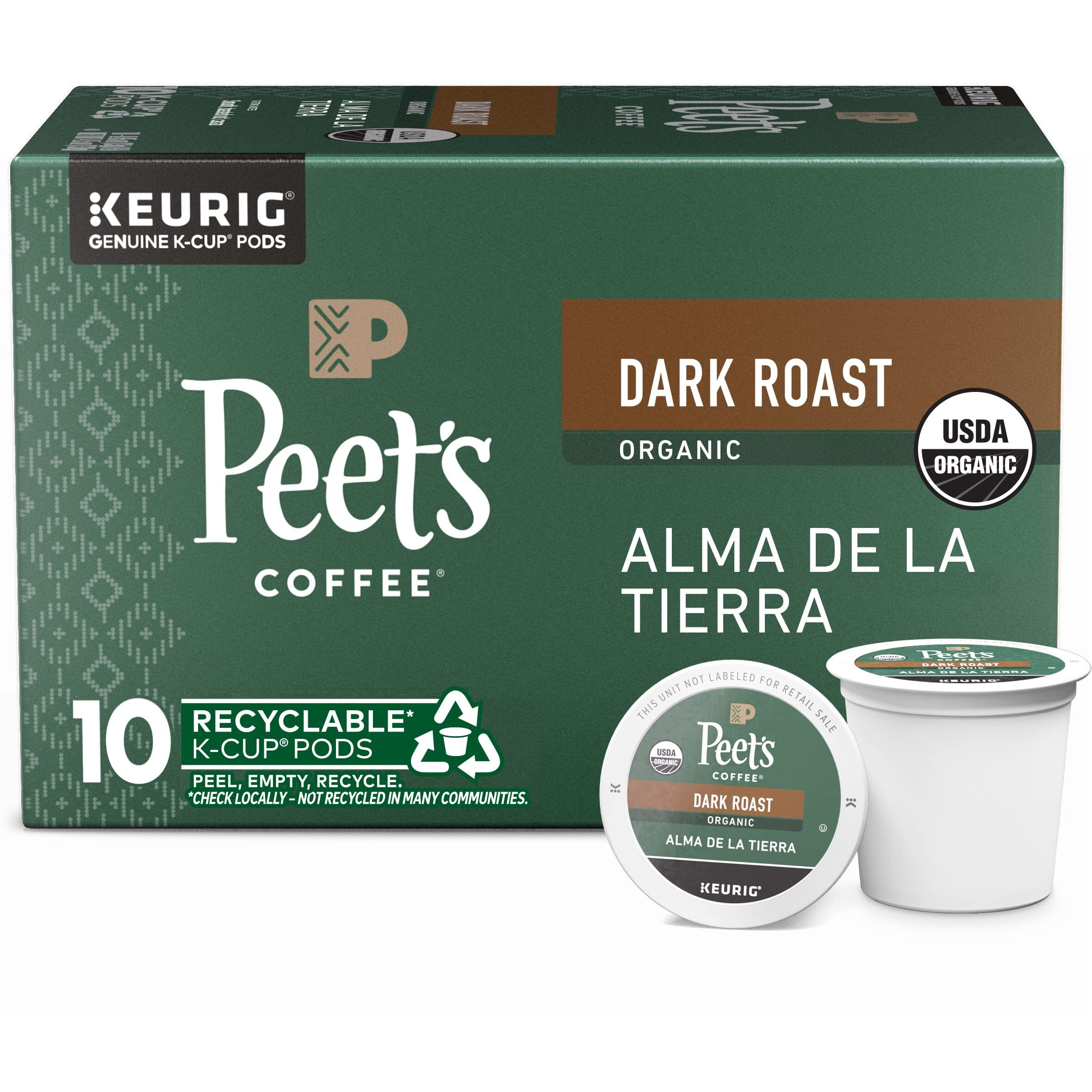 Peet's Coffee, Dark Roast K-Cup Pods For Keurig Brewers - Organic Alma De La Tierra, Usda Organic 10 Count (1 Box Of 10 K-Cup Pods)