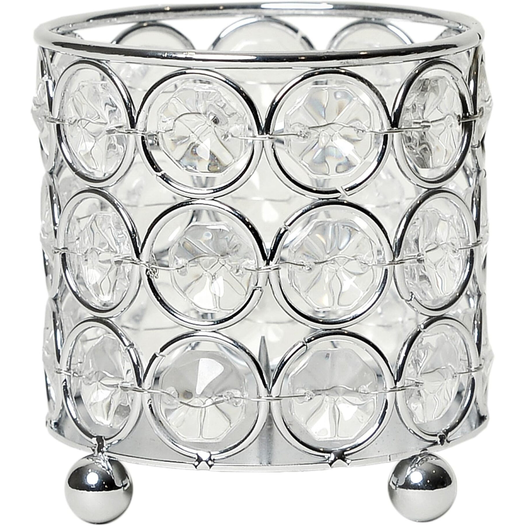 Elegant Designs Hg1000-Chr Elipse Mini Crystal Decorative Flower Vase, Candle Holder, Wedding Centerpiece, 3.25 Inch, Chrome