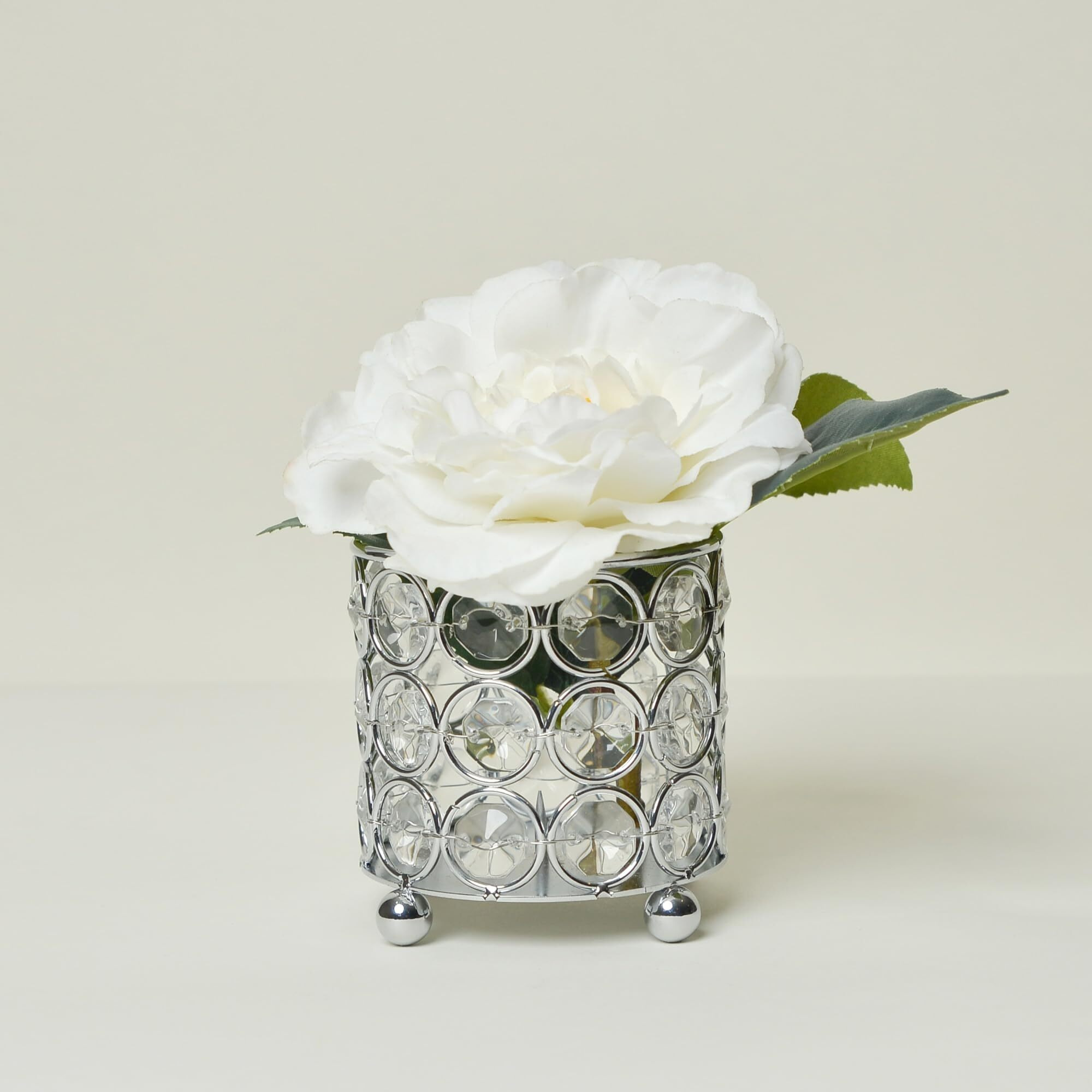 Elegant Designs Hg1000-Chr Elipse Mini Crystal Decorative Flower Vase, Candle Holder, Wedding Centerpiece, 3.25 Inch, Chrome