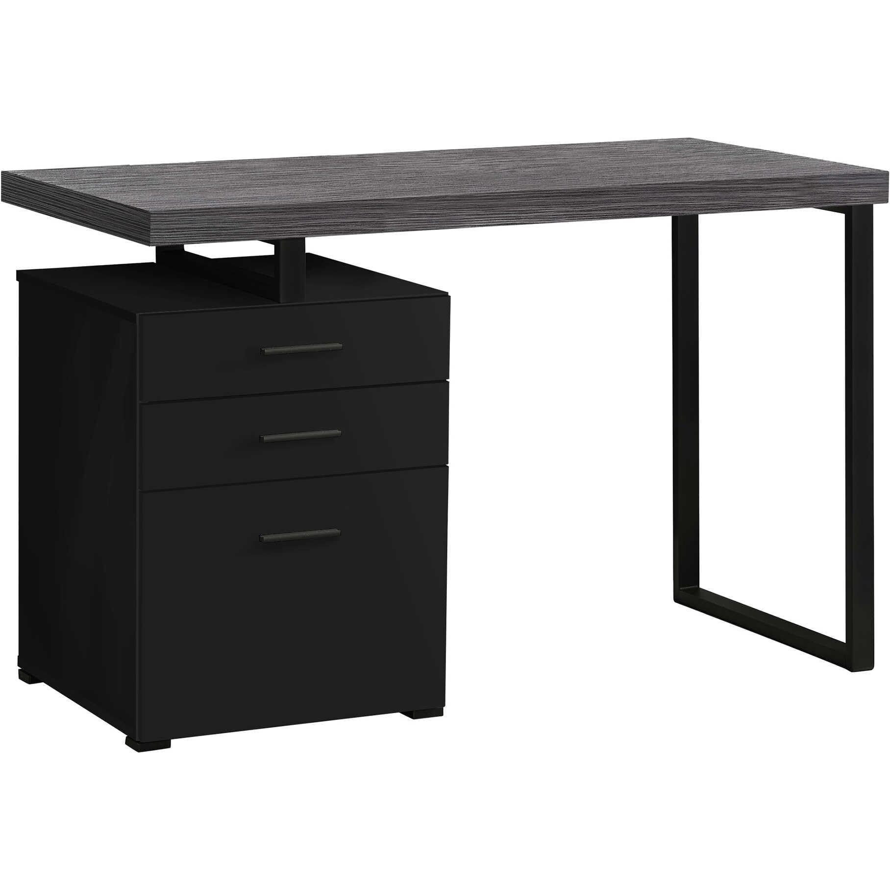 Monarch Specialties Computer Desk With File Cabinet - Lef Or Right Set- Up - 48"&quotL (Black - Grey Top)