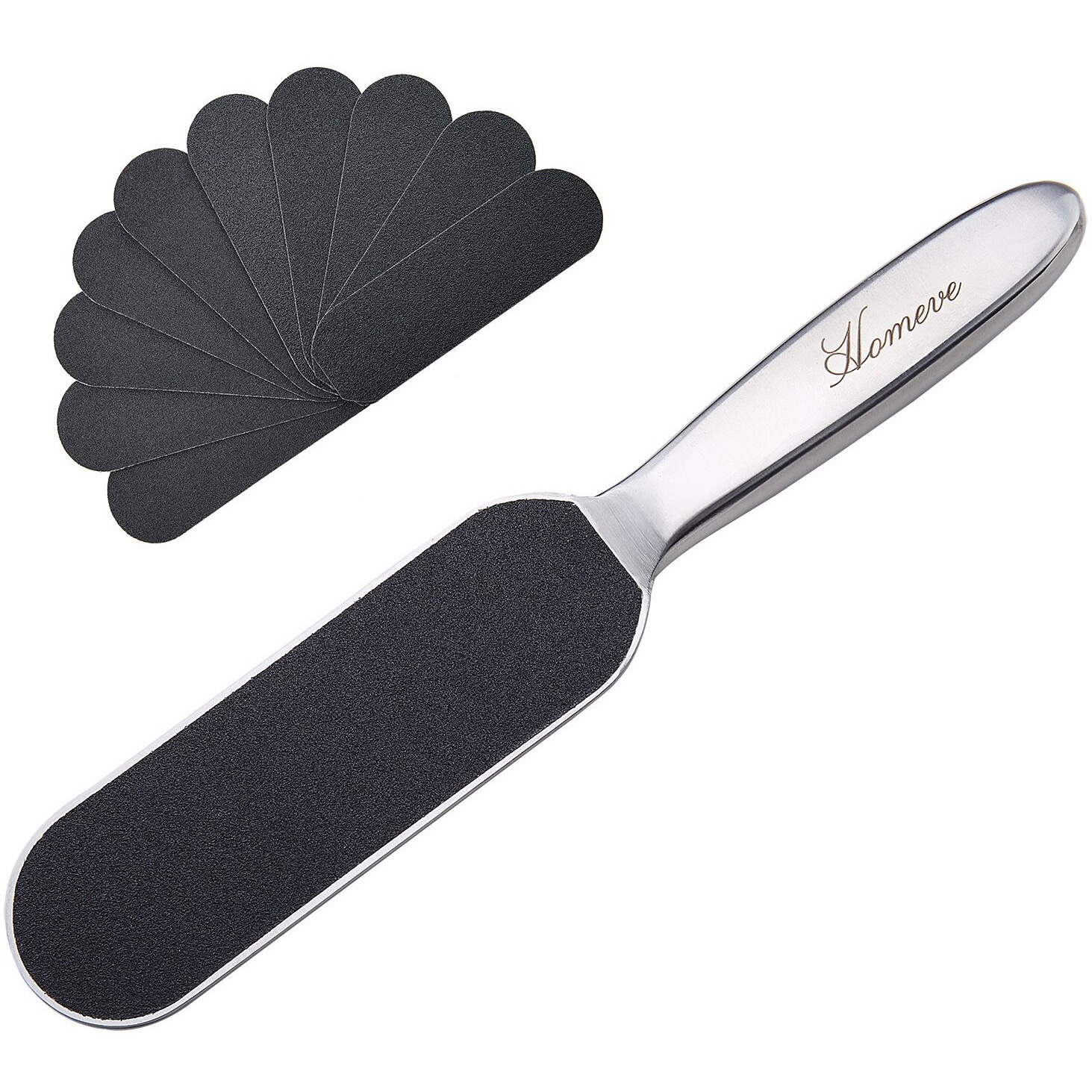 Homeve Professional Pedicure Foot File - Reusable Stainless Steel Cracked Skin Corns Callus Remover Feet Rasp With 10 Replaceable Pads Coarse-Fine