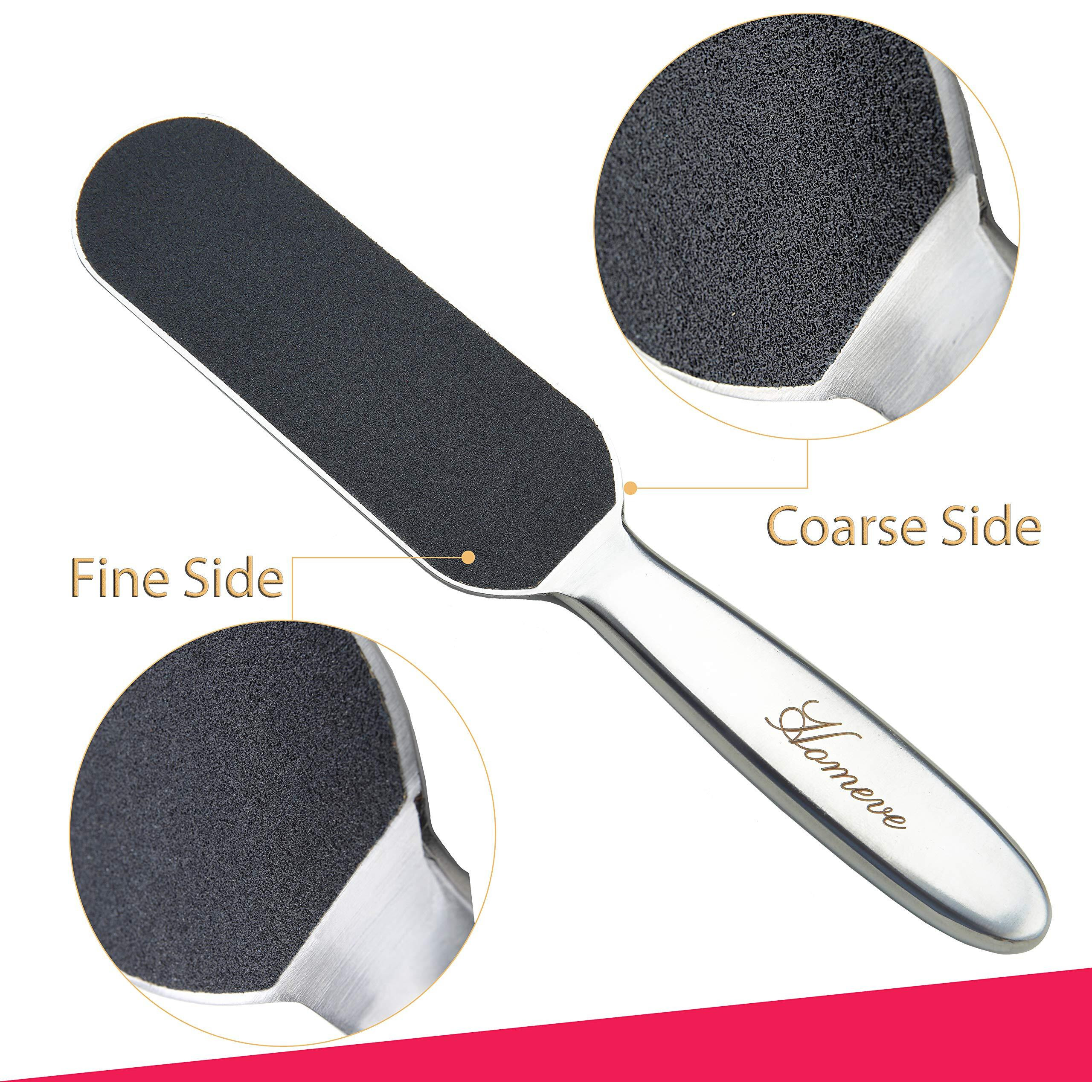 Homeve Professional Pedicure Foot File - Reusable Stainless Steel Cracked Skin Corns Callus Remover Feet Rasp With 10 Replaceable Pads Coarse-Fine