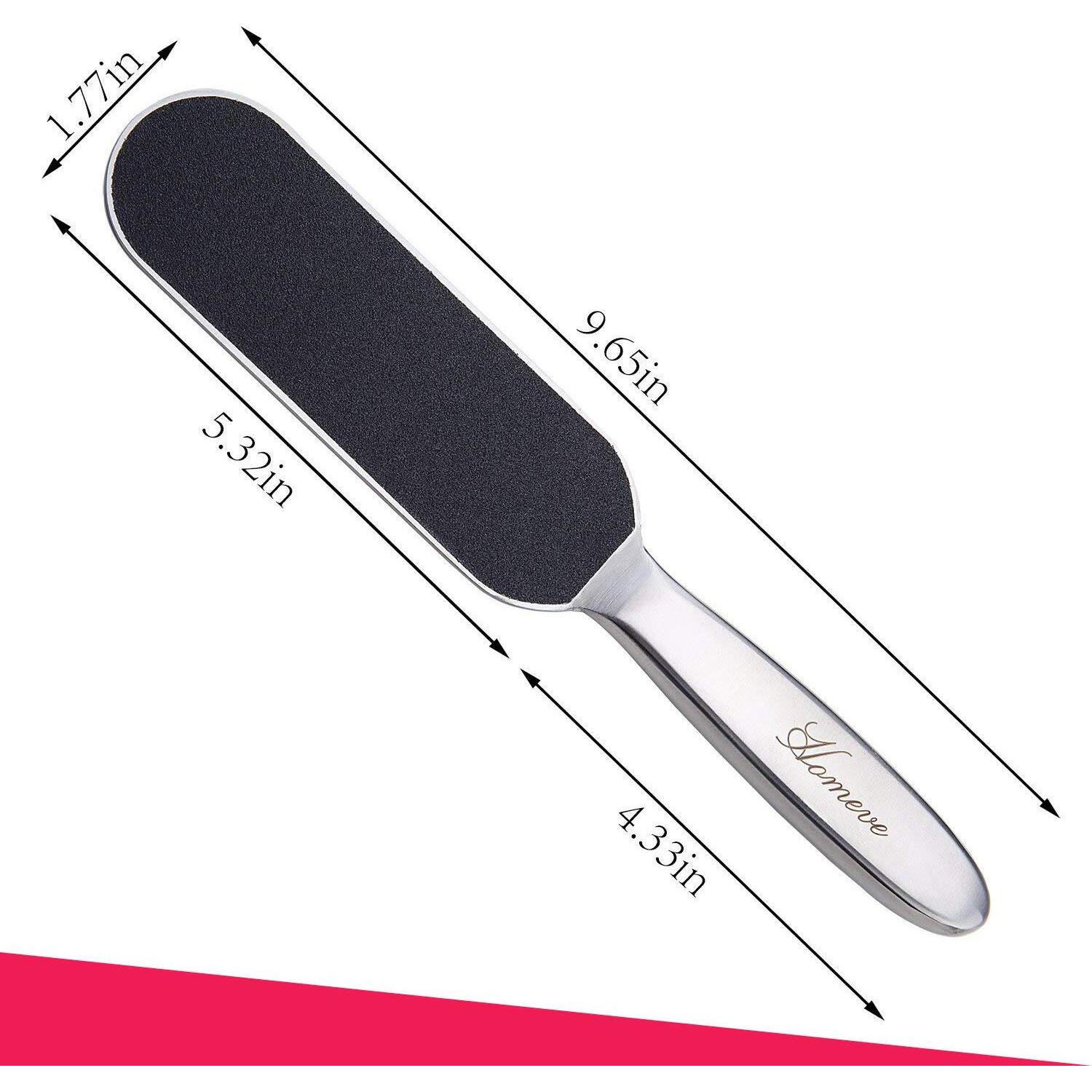 Homeve Professional Pedicure Foot File - Reusable Stainless Steel Cracked Skin Corns Callus Remover Feet Rasp With 10 Replaceable Pads Coarse-Fine