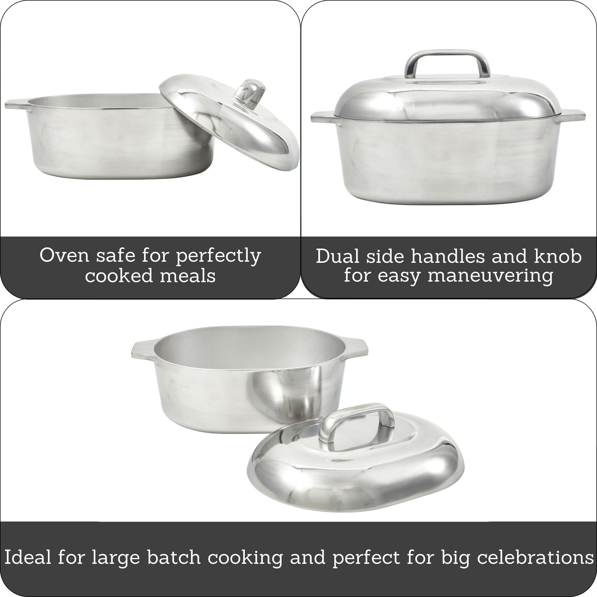 Imusa 13In H. Cajun Cast Aluminum Oval Roaster With Lid