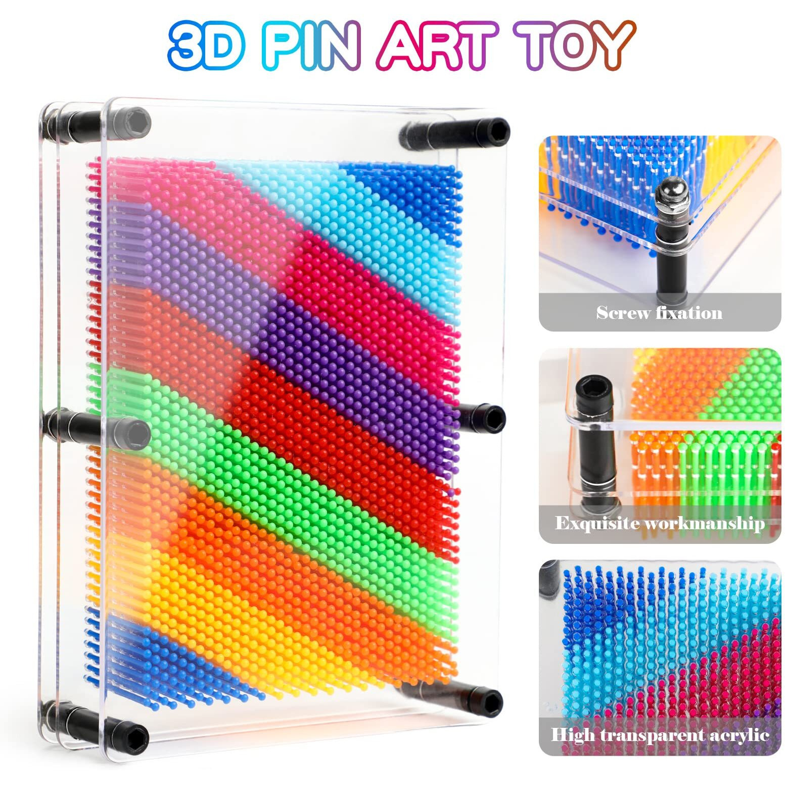 3D Pin Art Toy, Pin Art Board Pin Art Toy For Kids, Sensory Toys For Age 3, 4, 5, 6, 7, 8, 9, 10+ Years Old Kids Boys Girls, Toddler Toys Birthday Gifts Baby Girl Boy Gifts Fidget Toys(Multicolor)