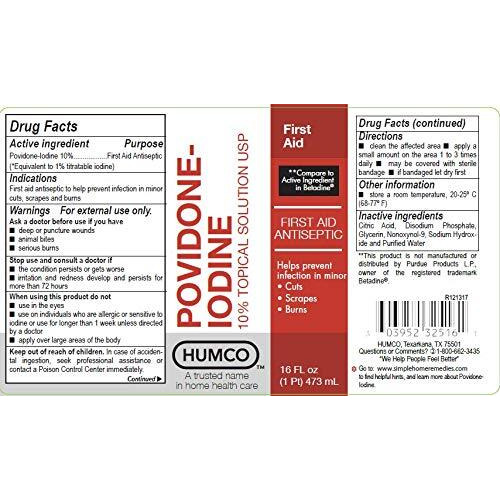Humco 232516001 Povidone Iodine 10% Topical Solution, 16Oz