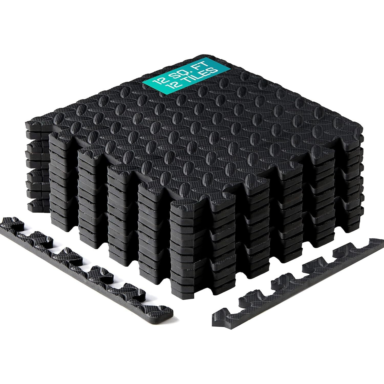 Yes4All Interlocking Exercise Foam Mats With Border - Interlocking Floor Mats For Gym Equipment - Eva Interlocking Floor Tiles ,12 Square Feet, Black (Pack Of 12)