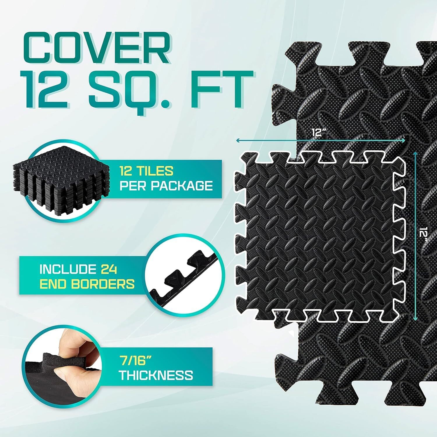 Yes4All Interlocking Exercise Foam Mats With Border - Interlocking Floor Mats For Gym Equipment - Eva Interlocking Floor Tiles ,12 Square Feet, Black (Pack Of 12)