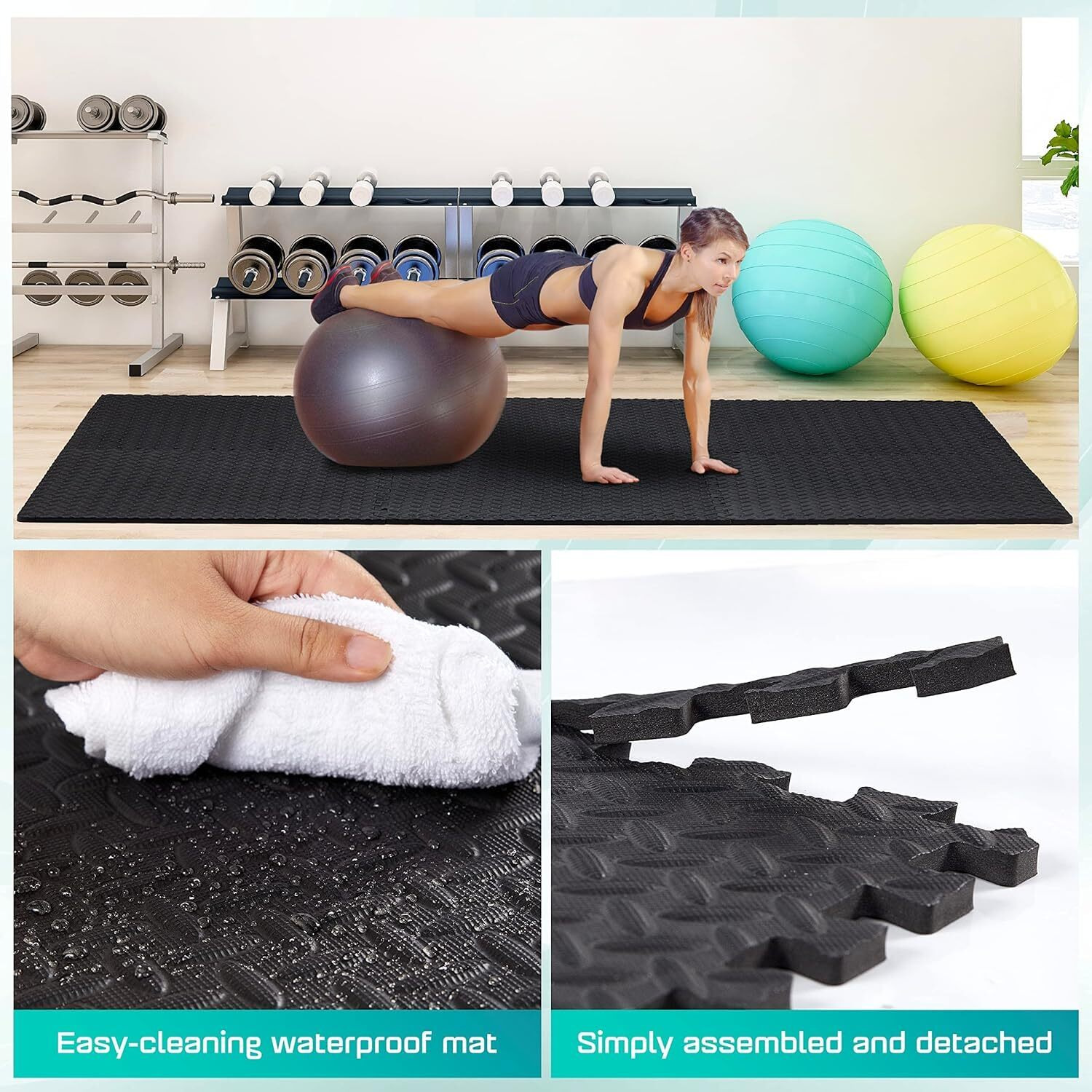 Yes4All Interlocking Exercise Foam Mats With Border - Interlocking Floor Mats For Gym Equipment - Eva Interlocking Floor Tiles ,12 Square Feet, Black (Pack Of 12)