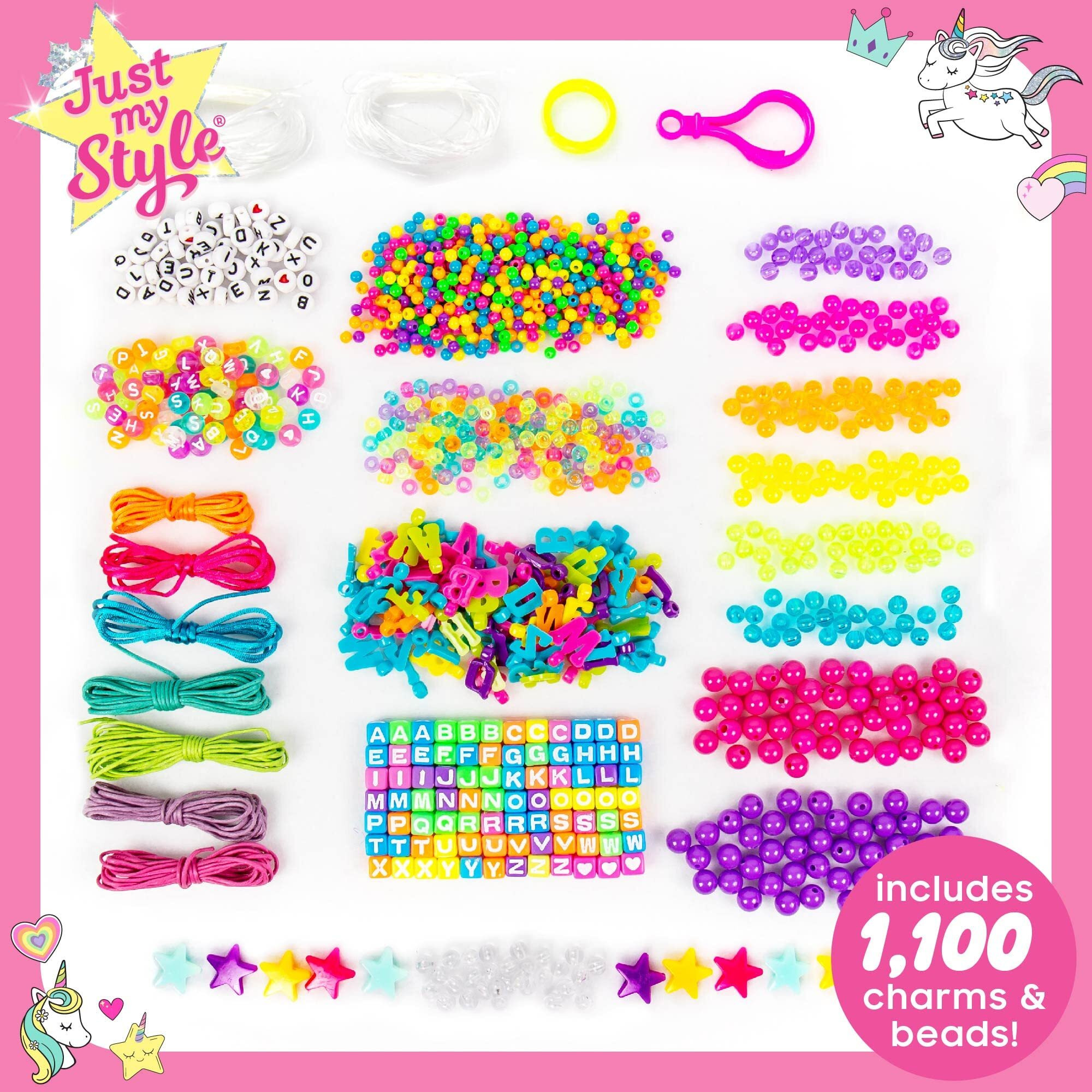 Just My Style Abc Beads By Horizon Group Usa, 1000+ Charms & Beads, Alphabet Charms, Accent Seed Star Wax Beading Cord, Satin Cord Key Ring Included, Bright, Small