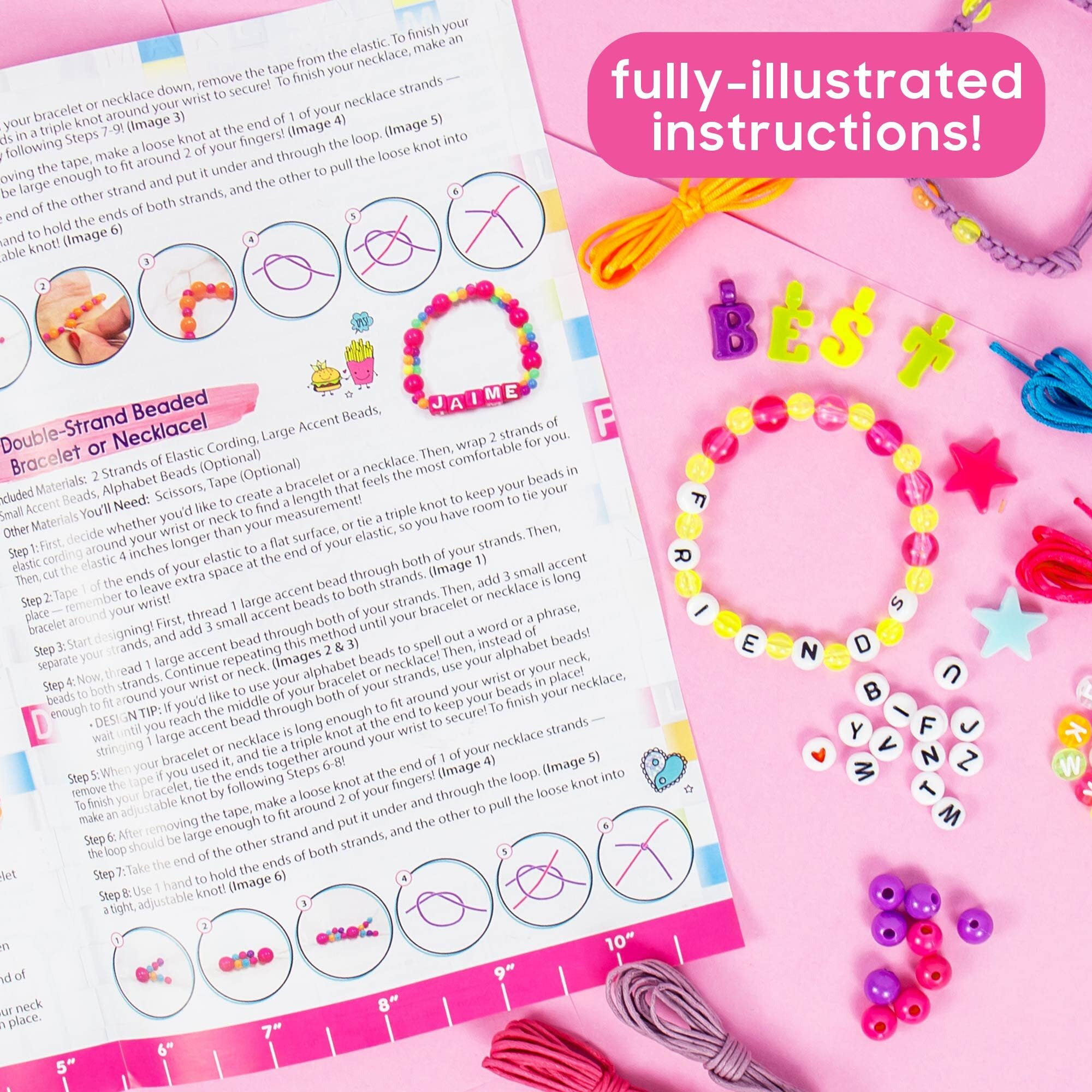 Just My Style Abc Beads By Horizon Group Usa, 1000+ Charms & Beads, Alphabet Charms, Accent Seed Star Wax Beading Cord, Satin Cord Key Ring Included, Bright, Small