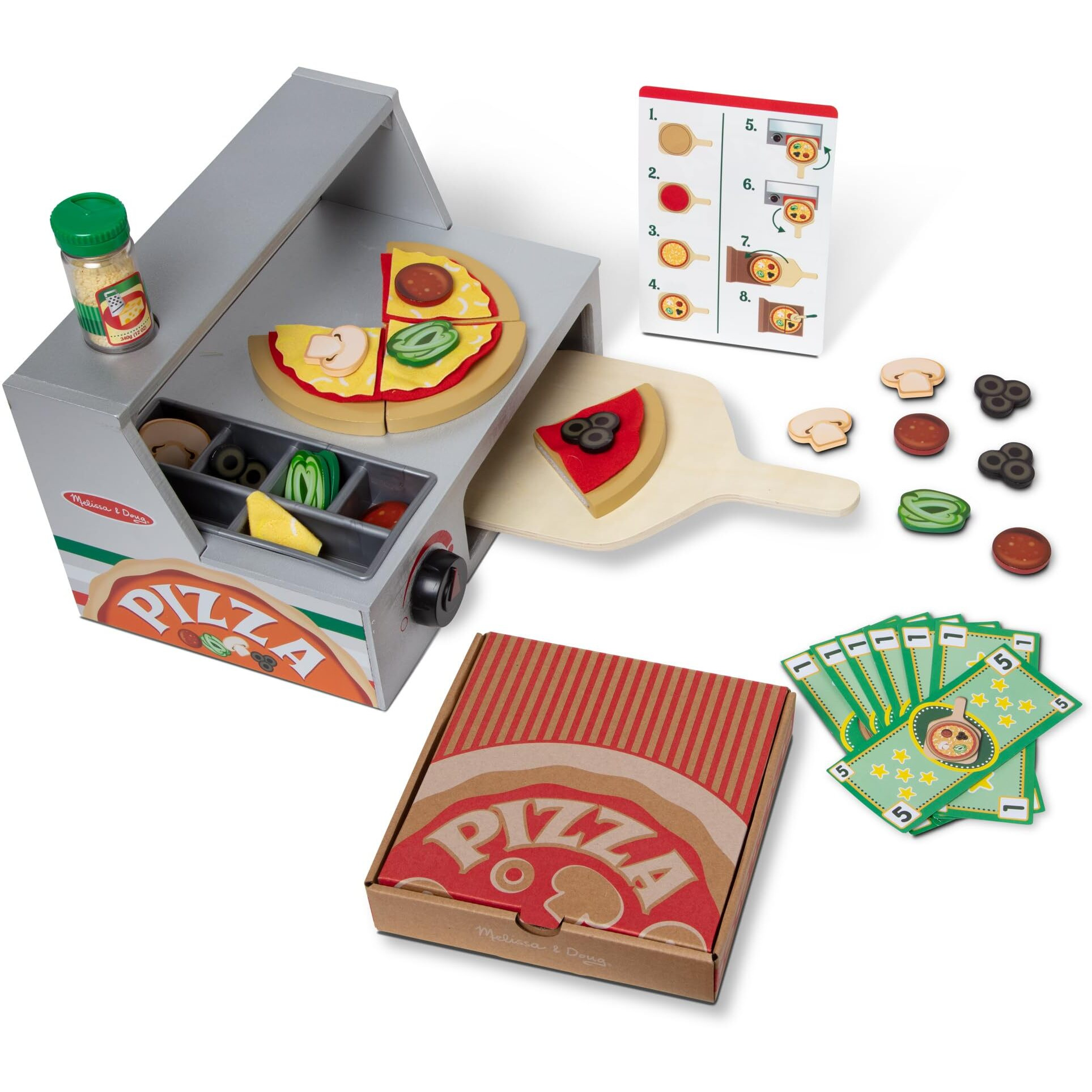 Melissa & Doug Top & Bake Wooden Pizza Counter Play Set With Play Food (41 Pcs) Preschool Toy Pizza, Wooden Food Set, Pretend Sets For Kids Ages 3+ - Fsc-Certified