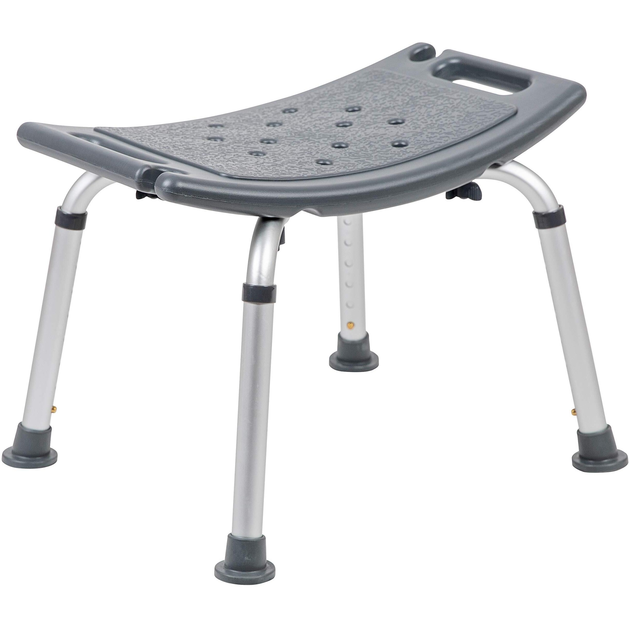 Flash Furniture Hercules Series Tool-Free And Quick Assembly, 300 Lb. Capacity, Adjustable Gray Bath & Shower Chair With Non-Slip Feet