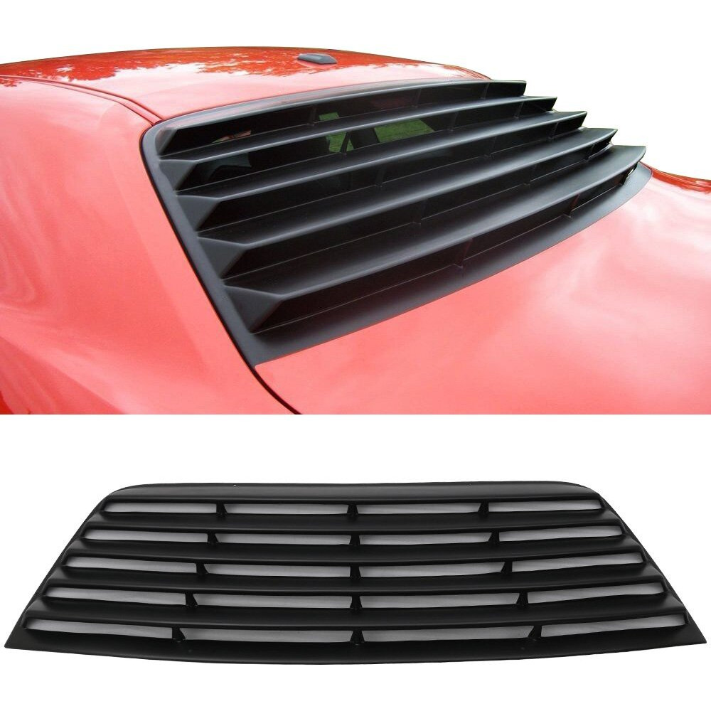 Ikon Motorsports Window Louver Compatible With 2008-2023 Dodge Challenger, Unpainted Black Pur Rear Windshield Louver Sun Shade Cover
