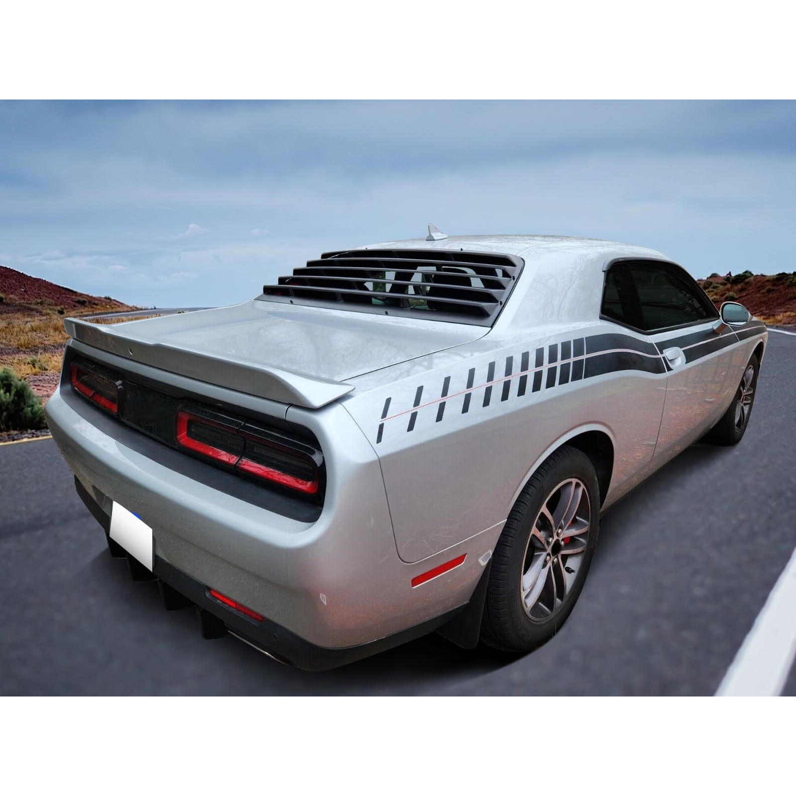 Ikon Motorsports Window Louver Compatible With 2008-2023 Dodge Challenger, Unpainted Black Pur Rear Windshield Louver Sun Shade Cover