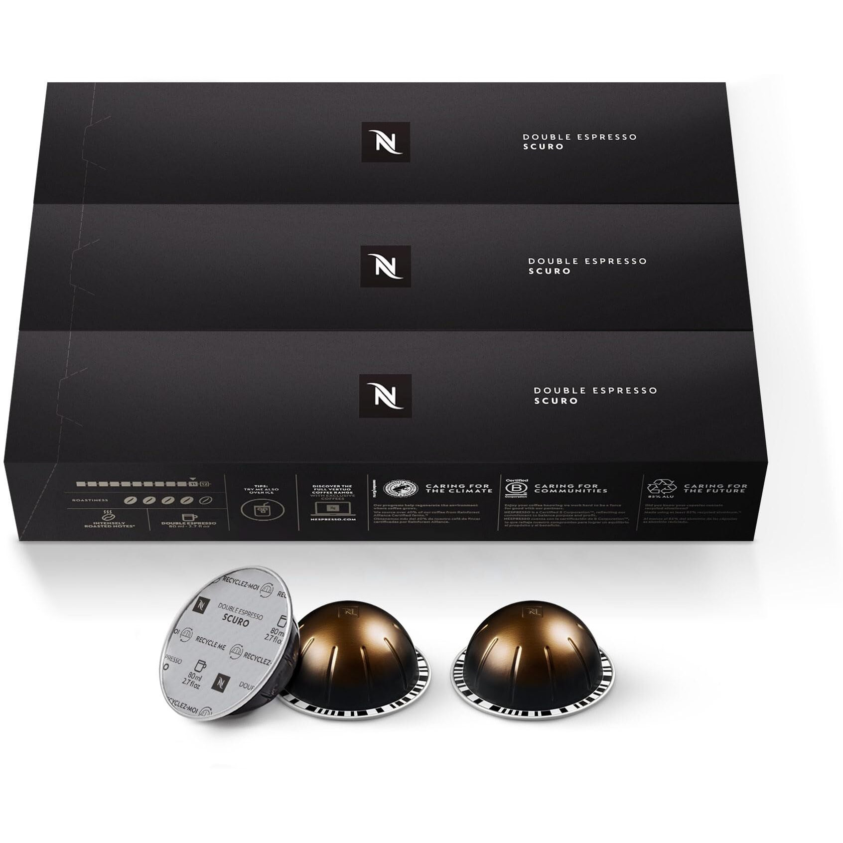 Nespresso Capsules Vertuo, Double Espresso Scuro, Dark Roast Espresso Coffee, 30-Count Coffee Pods, Brews 2.7Oz.