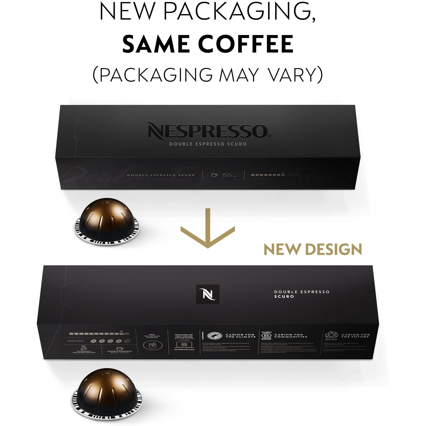 Nespresso Capsules Vertuo, Double Espresso Scuro, Dark Roast Espresso Coffee, 30-Count Coffee Pods, Brews 2.7Oz.