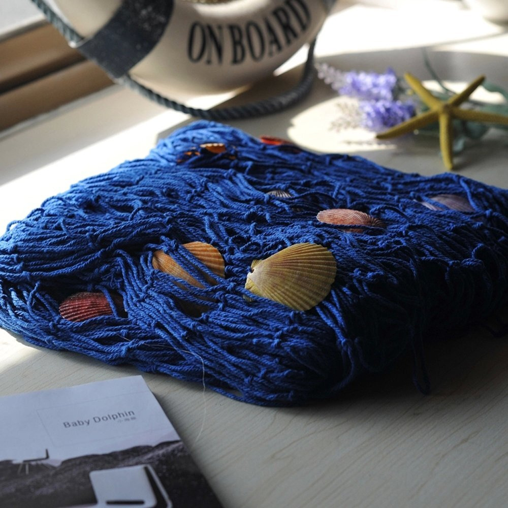 Bilipala Mediterranean Fishing Net Decoration, Fish Netting With Seashell Decor, Nautical Party Decorations, Blue