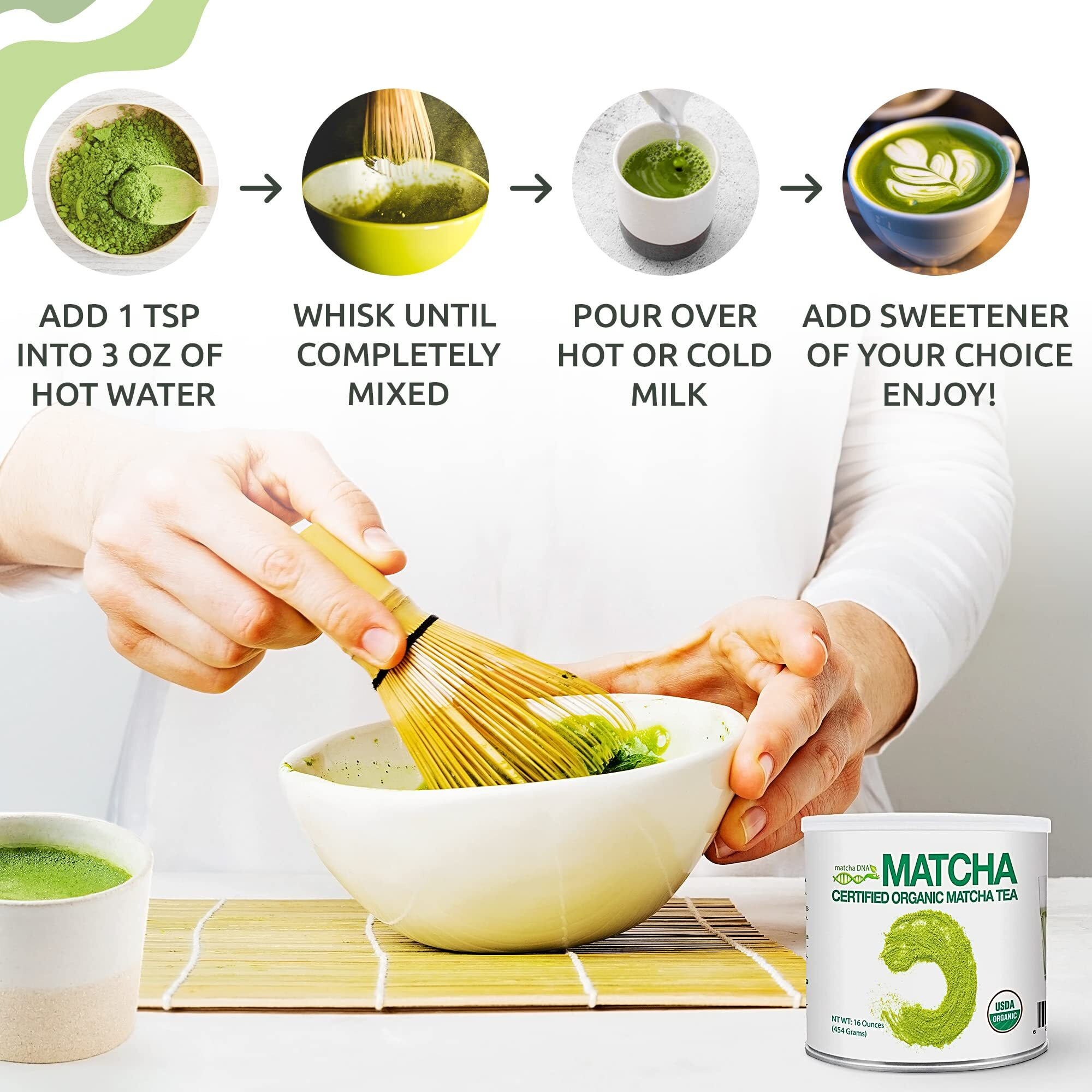 Matcha Dna Certified Organic Matcha Green Tea Powder (16 Oz Tin Can)