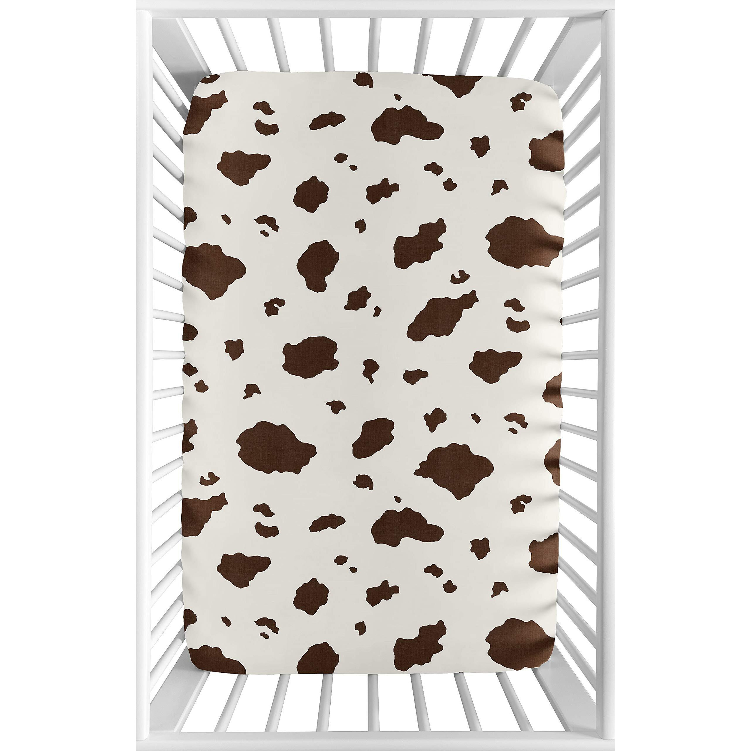 Sweet Jojo Designs Brown Cow Print Baby Boy Fitted Mini Portable Crib Sheet For Western Wild West Collection - For Mini Crib Or Pack And Play Only
