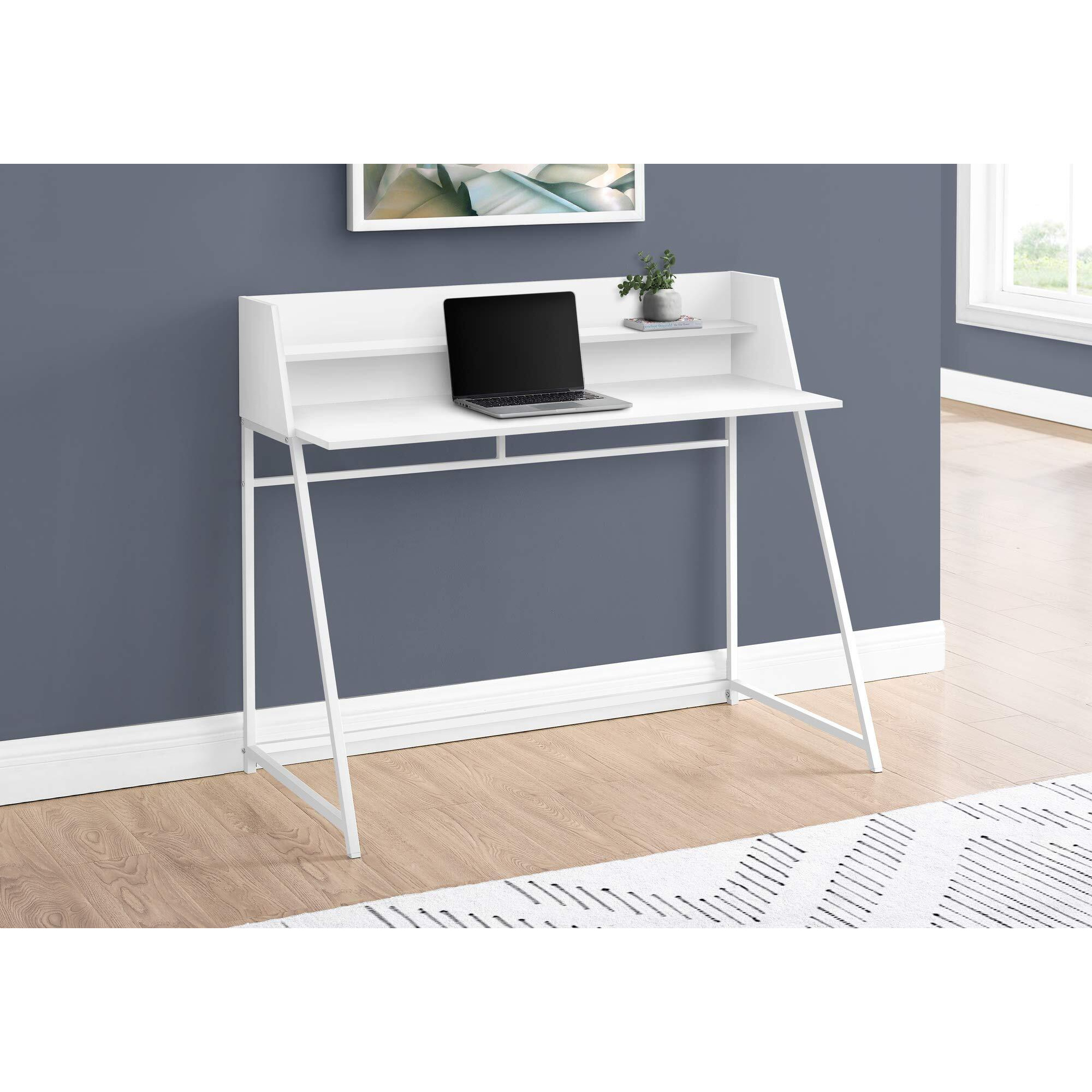 Monarch Specialties I 7545 Computer Desk, Home Office, Laptop, Storage Shelves, 48"" L, Work, Metal, Laminate, White, Contemporary, Modern
